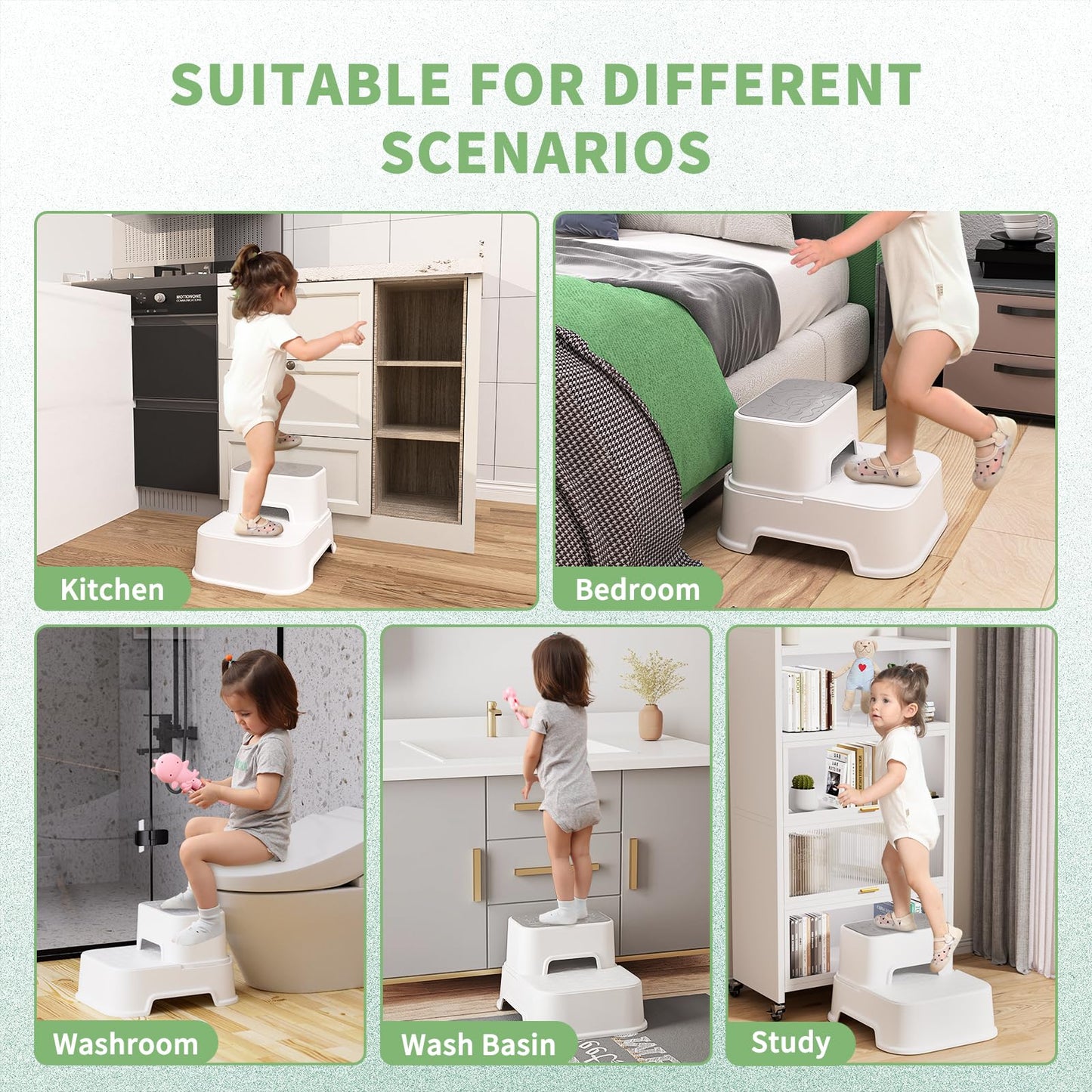 MangoHood Step Stools for Kids - Double up Toddlers Stool Multifunctional Toilet Stepping Stool for Kids Anti-Slip Step Stool for Bathroom Sink, Potty Training, Kitchen (White-1Pack)