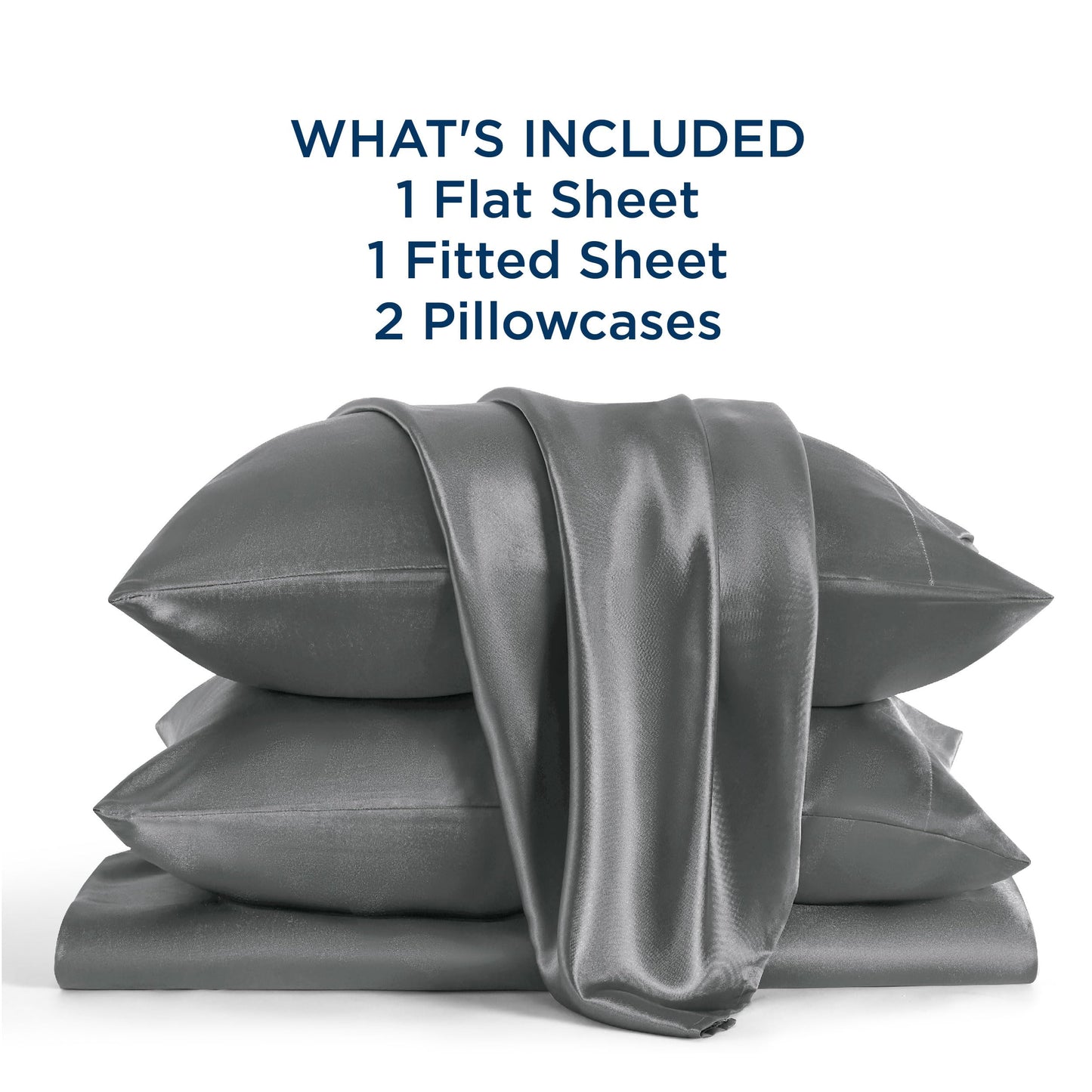 Bedsure Satin Sheets Queen Size - Luxury Silky Bed Sheet Set, Ultra Soft & Wrinkle Free, Good for Hair & Skin, Gifts for Women, 15 Inches Deep Pocket, 4-Piece (Queen, Dark Grey)