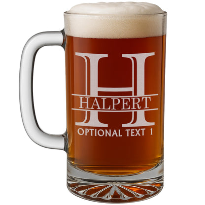 Personalized Fathers Day Etched Glass Beer Mug for Gifting (16oz) – Customizable Dad Monogram and Text Glass Mugs - Custom Father Tankard Style Mugs - Novelty Beer Gifts for Men Halpert