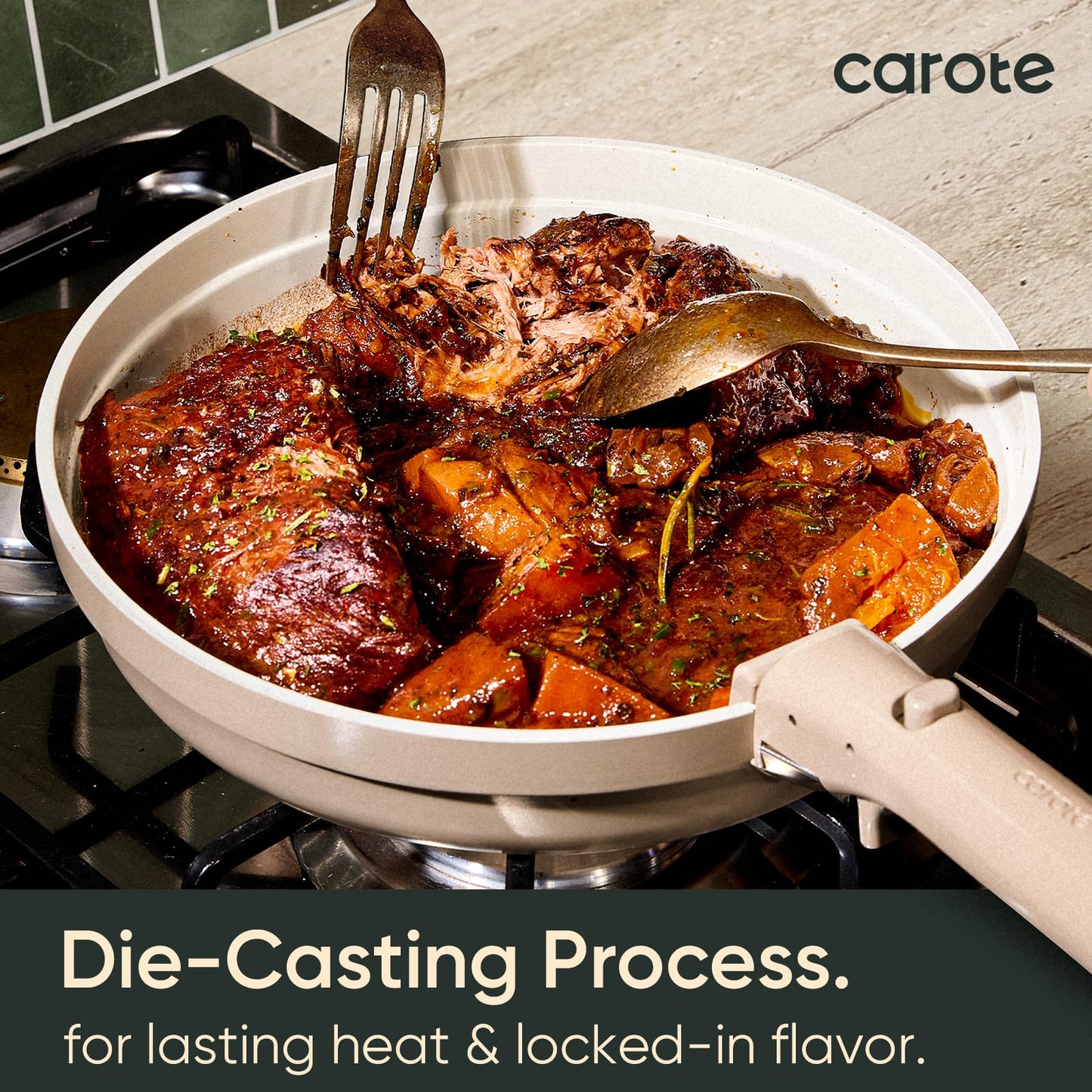 CAROTE 20pcs Ceramic Cookware Set Titanium Nonstick with Detachable Handles, Non Toxic Cookware, Pots and Pans Set Non Stick, Induction Available, Kitchen Cooking Pot and Pan, Dishwasher Safe