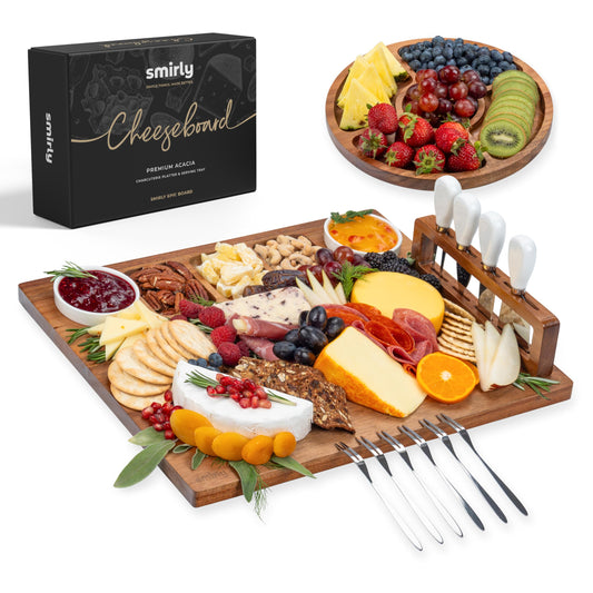 SMIRLY Charcuterie Boards Set, Large Cheese Board Set, Natural Bamboo Charcuterie Tray Cheese Platter with Accessories - Housewarming Gifts New Home, Wedding & Bridal Shower Gifts for Women, Couples