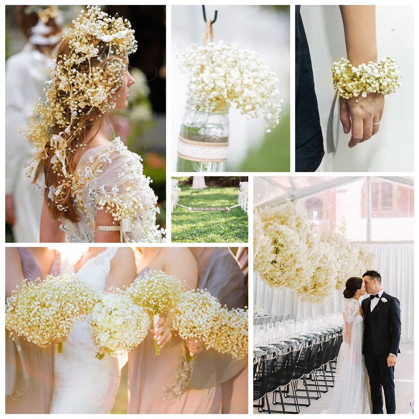 Dried Babys Breath Bouquet-17.2 inch Dried Flowers, Natural Gypsophila Branches for Home Decor, Wedding, Table Decor, DIY Wreath Floral, Dry Flowers Bulk for Vase (Ivory White max)