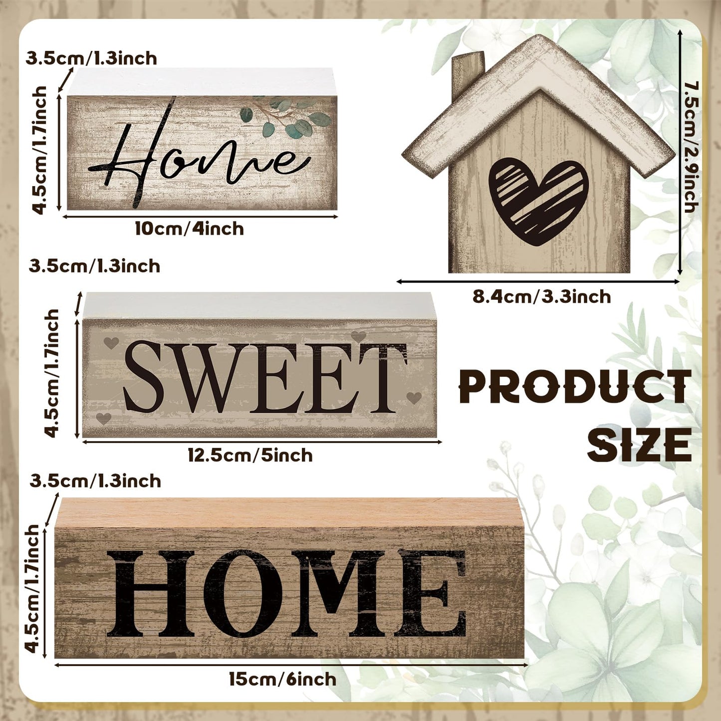 Moucuny 4 Pcs Wooden Farmhouse Tabletop Decor Rustic Home Tiered Tray Decor Decorative Highland Cow Home Eucalyptus Block Signs Gift Farmhouse Table Decoration for Kitchen Shelf(House)