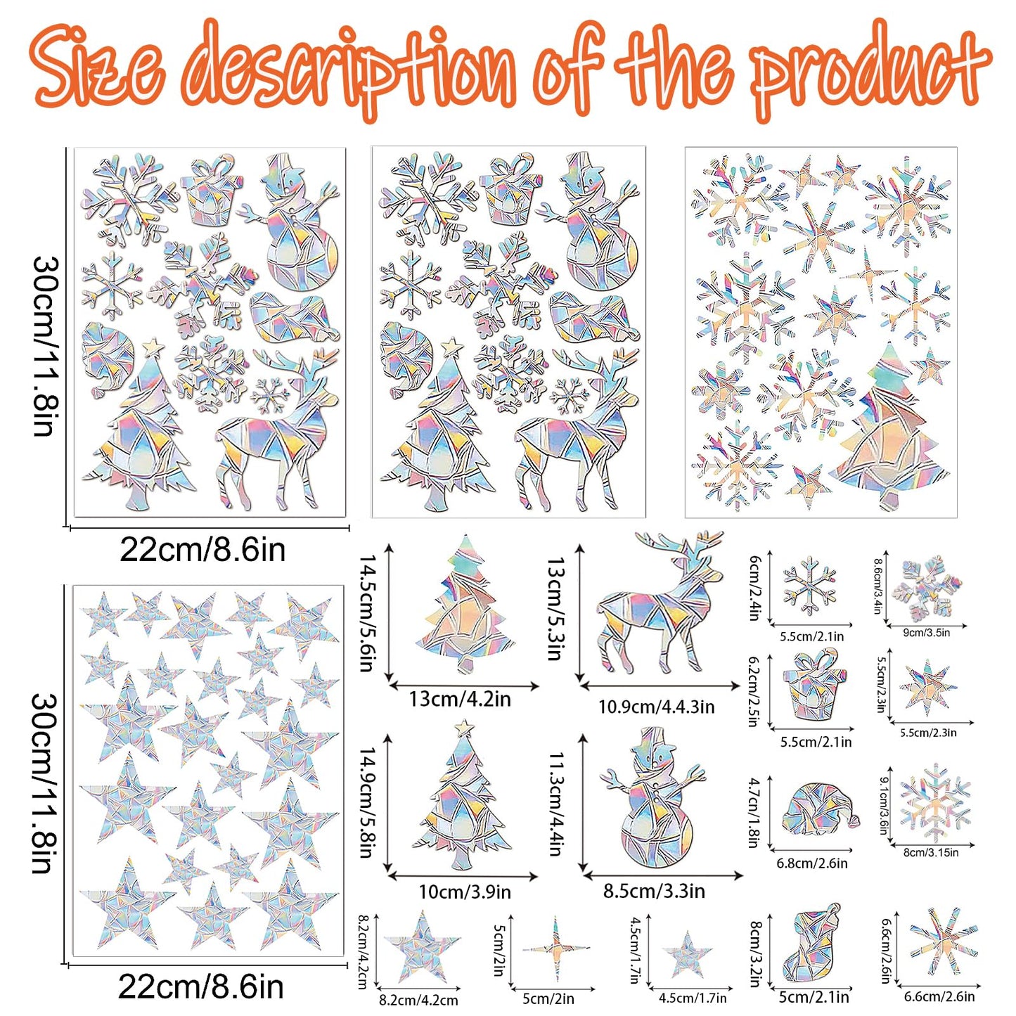 4 Sheets Christmas Window Clings - Snowflake Decals & Stickers for Glass Windows, Holiday & Winter Decor - 60Pcs