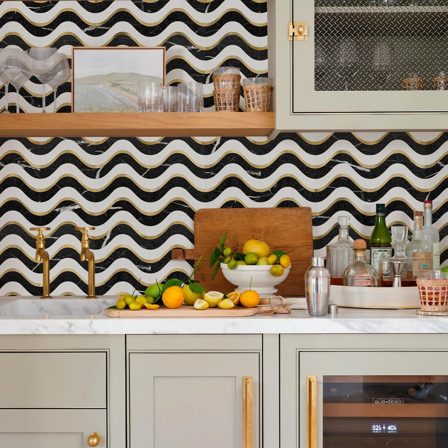 Vamos Tile 10-Sheet Peel and Stick Backsplash Seamless Tile,Stick on Backsplash for Kitchen and Bathroom, Black Marble Look+ Pure White PVC Mixed Metal Gold Self Adhesive Wall Tiles