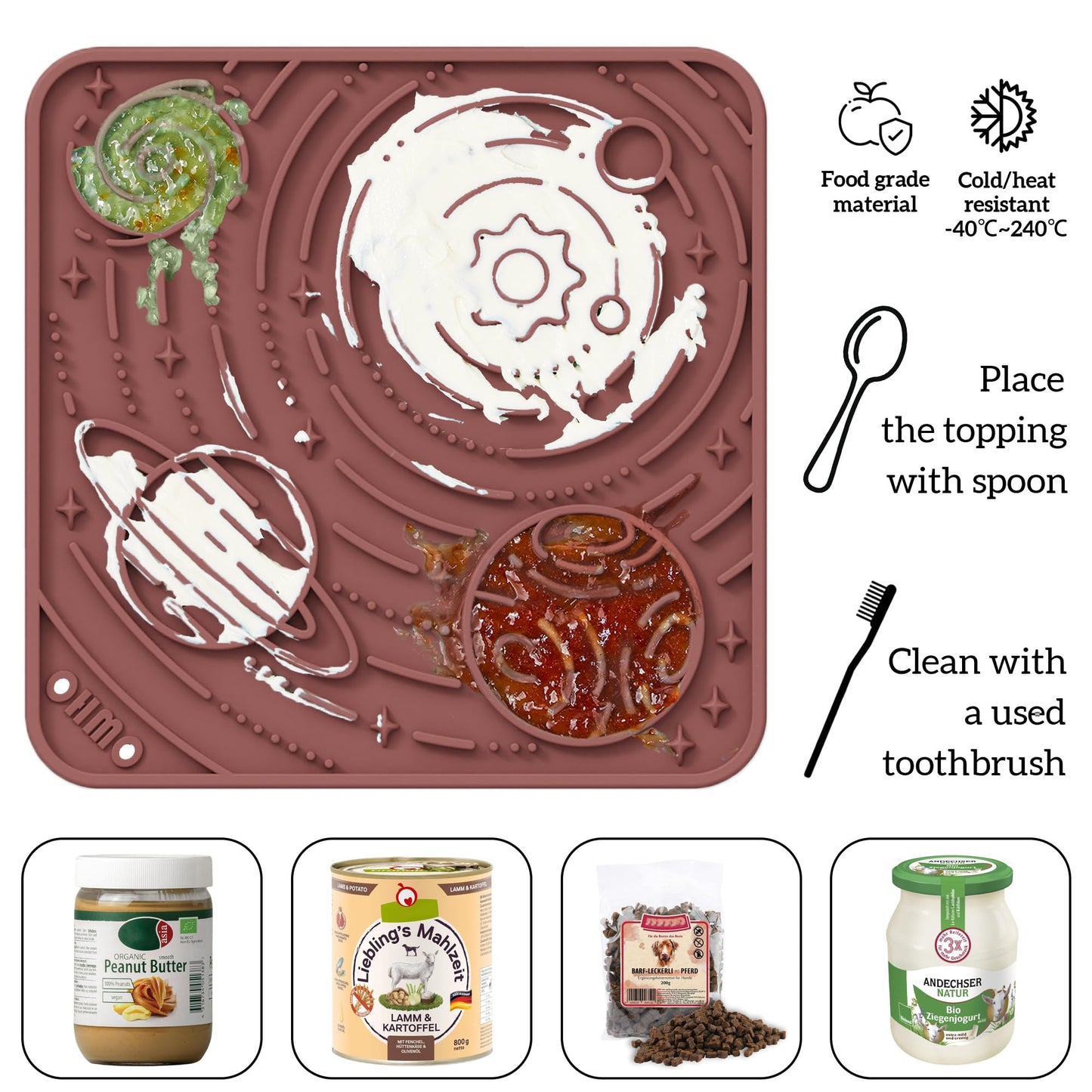 OHMO Lick Mat for Dogs and Cats(Small, Mars&Coral, 2pcs) Enrichment Accessories Toy Space Star Easy Clean Pet Slow Feeder/Suction Cups, Licking Pad for Anxiety Relief and Boredom Reduction