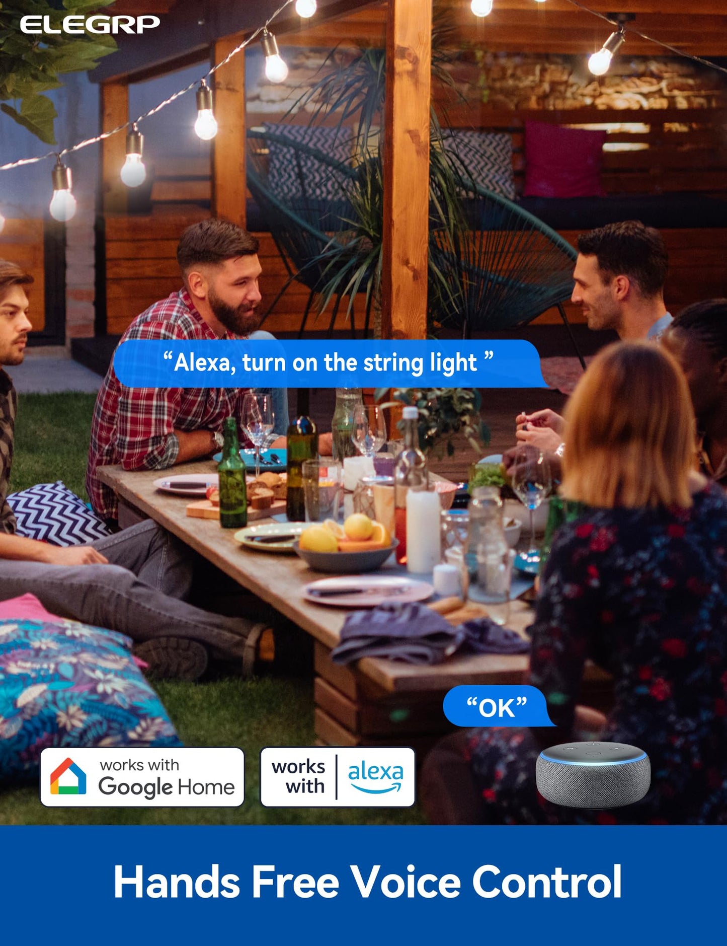 ELEGRP PQR20 Outdoor Smart Plug Waterproof IP66, WiFi Plug with 2 Individually Sockets, Compatible with Alexa & Google Assistant, Smart Outdoor Outlet for String Lights, UL Certified, 1 Pack, Black