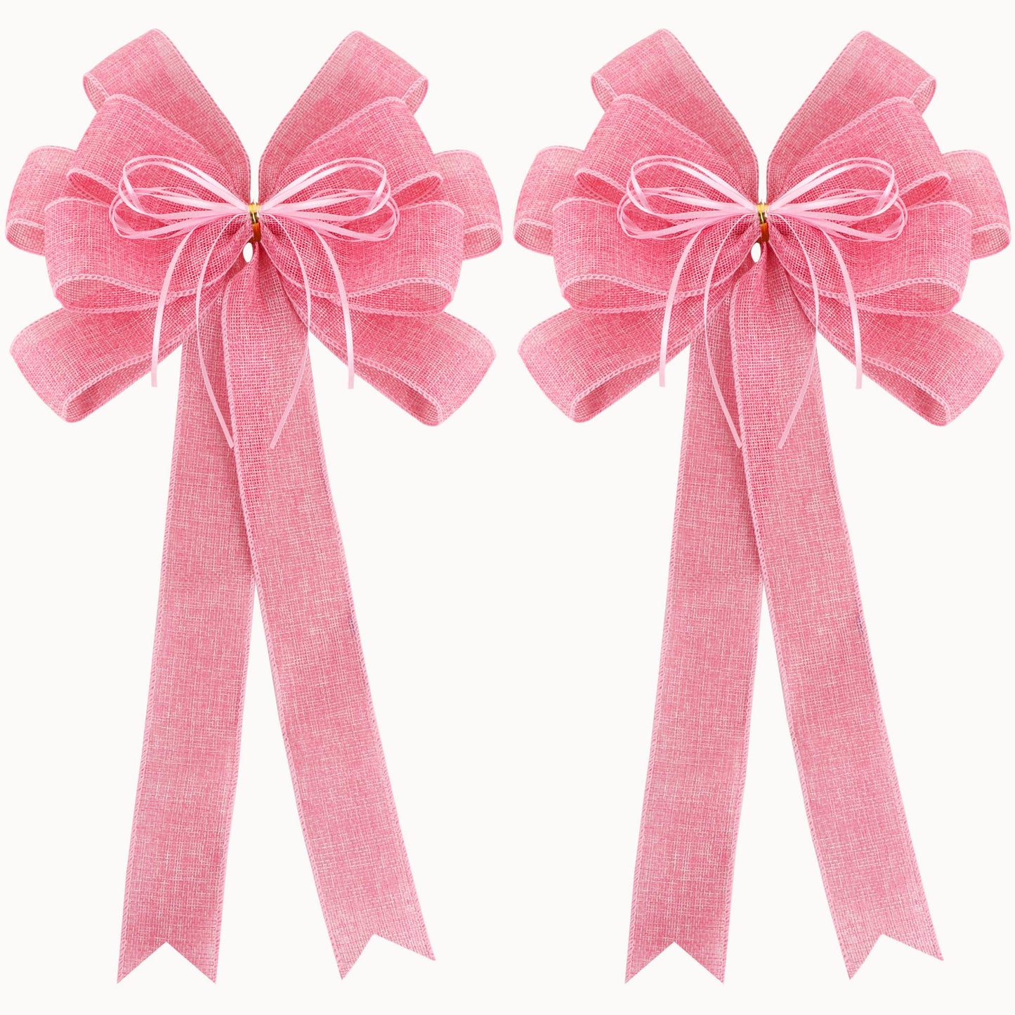 RIBBOOO 2 Pack Pink Christmas Tree Bows 12x20inch Large Burlap Wreath Bow with Glitter String for Christmas Tree Topper,Home Front Door Decor,Easter Bow, Valentines and Party Decor