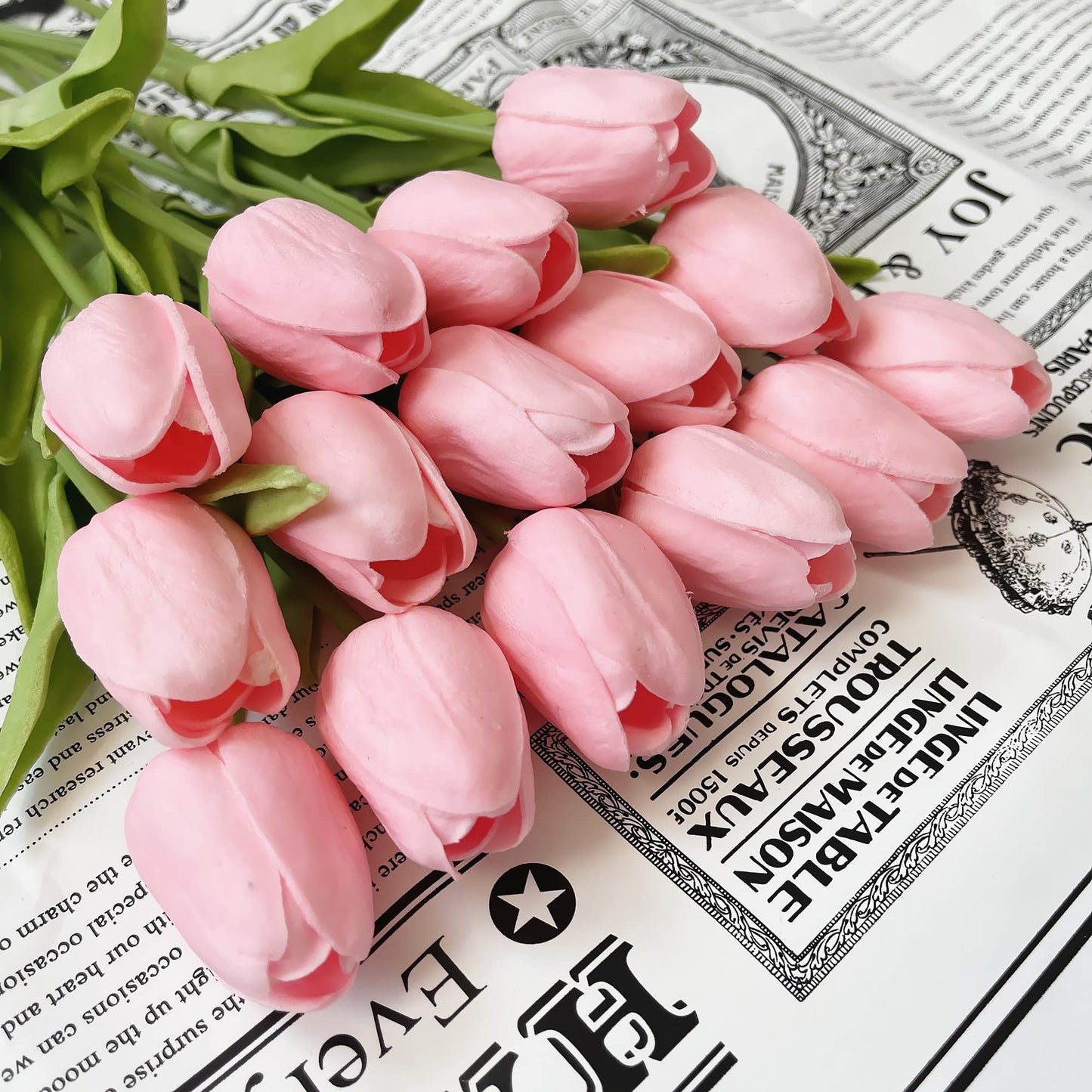 UKELER Pink Tulips Artificial Flowers Bulk 24 Pcs Fragrant Real Touch Artificial Tulip Flowers for Home Kitchen Wedding Birthday Party Decorations