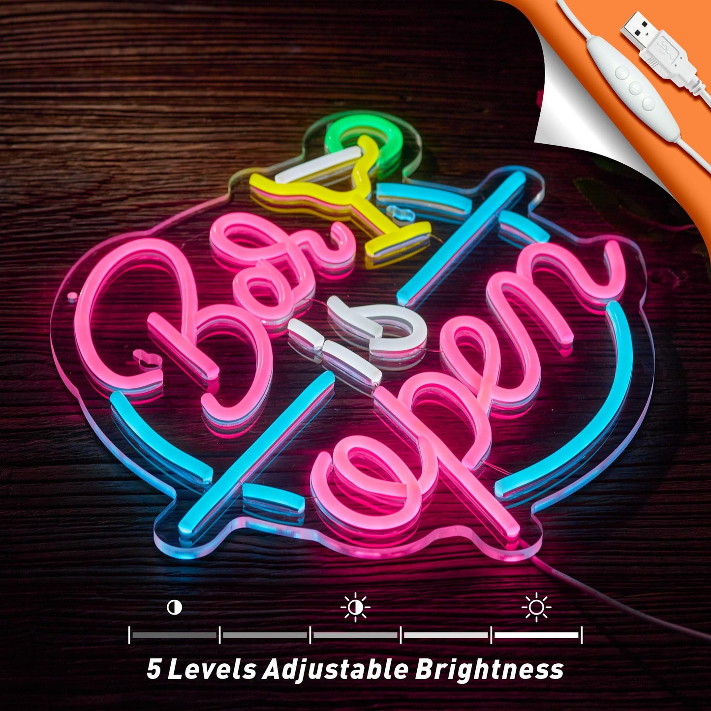 Bar Open Neon Sign for Wall Decor Open Beer Bar LED Light up Signs with Dimmer for Pub Party Man Cave Room Art Decor Gift