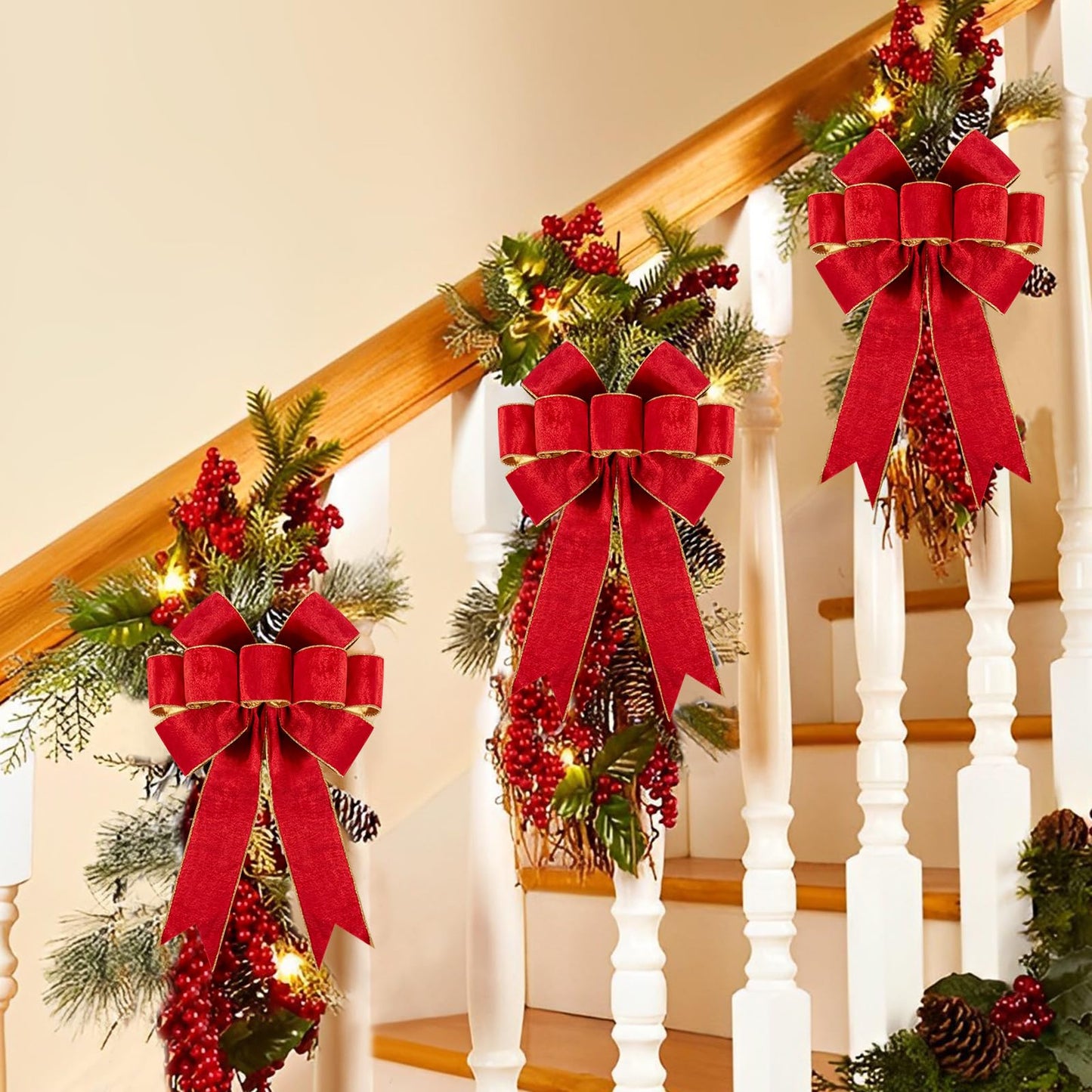 Utehilly 1Pack Large Christmas Bows Velvet Red Bows Holiday Red Christmas Bows Decorations for Wreath Velvet Bows Decor for Christmas Tree Topper, Front Door, Outdoor(14 * 12 inch)