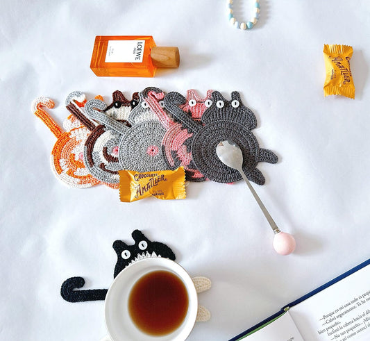 6pcs Cat Coasters for Drinks,Gifts for Cat Lovers,Cute Coasters for Coffee Table,Funny Coaster Set for Wooden Table