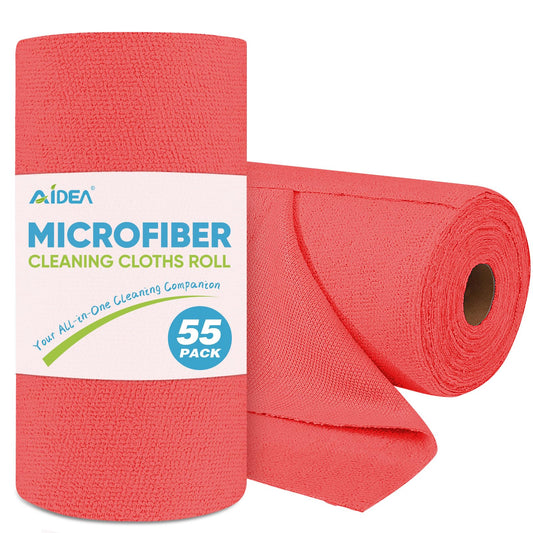AIDEA Microfiber Cleaning Cloth, Shop Towels 55 Sheets, Micro Fiber Cloth for Cleaning Car, Red Shop Rags Cleaning Towels Reusable Paper Towels for Automotive, Mechanic, Workshops, Kitchen-11×9"