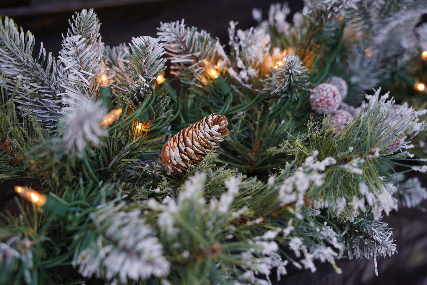 CRSMATTS Pre-Lit Artificial Christmas Garland, Snowy Garland, White Lights 50, Decorated with Pine Cones, Berry Clusters,Pine Needle,Plug in, Christmas Decorations, 6 Feet