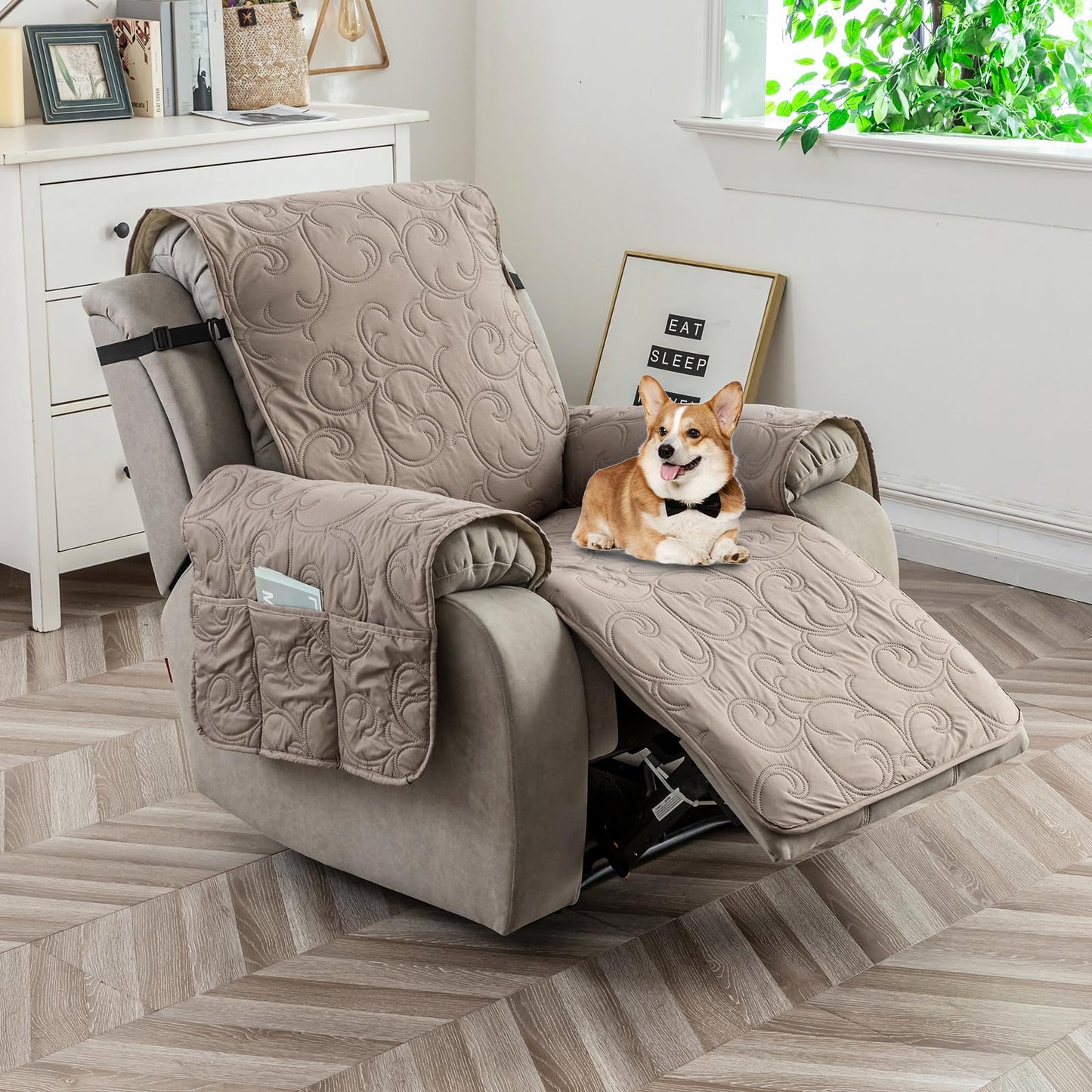 100% Waterproof Recliner Chair Cover, Recliner Chair Covers for Reclining Chair, Non-Slip Fabric Recliner Couch Cover for Living Room, for Pets Kids Protector, Washable (Taupe, 23.6"Recliner Chair)