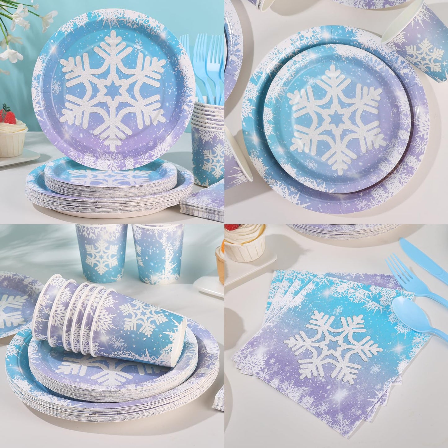 175PCS Snowflake Frozen Birthday Party Supplies, Winter Frozen Plates and Napkins Sets, Disposable Frozen Paper Plates for Birthday Holiday Princess Theme Party Decorations, Serves 25
