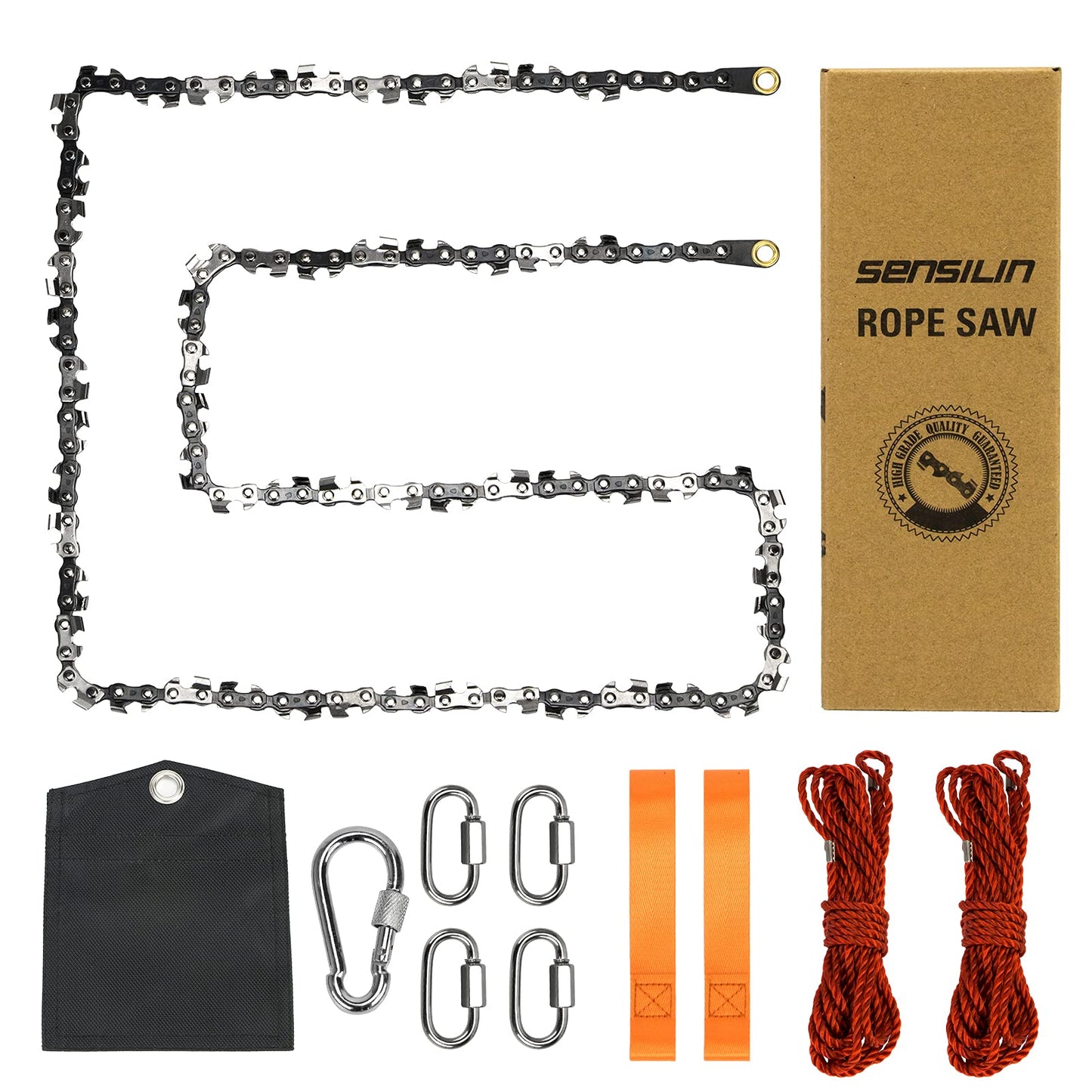 Rope Saw for Tree Limbs, 55 Inch Chain Saw with 70 Sharp Teeth & 46 Feet Ropes Kit, High Limb Pocket Chainsaw