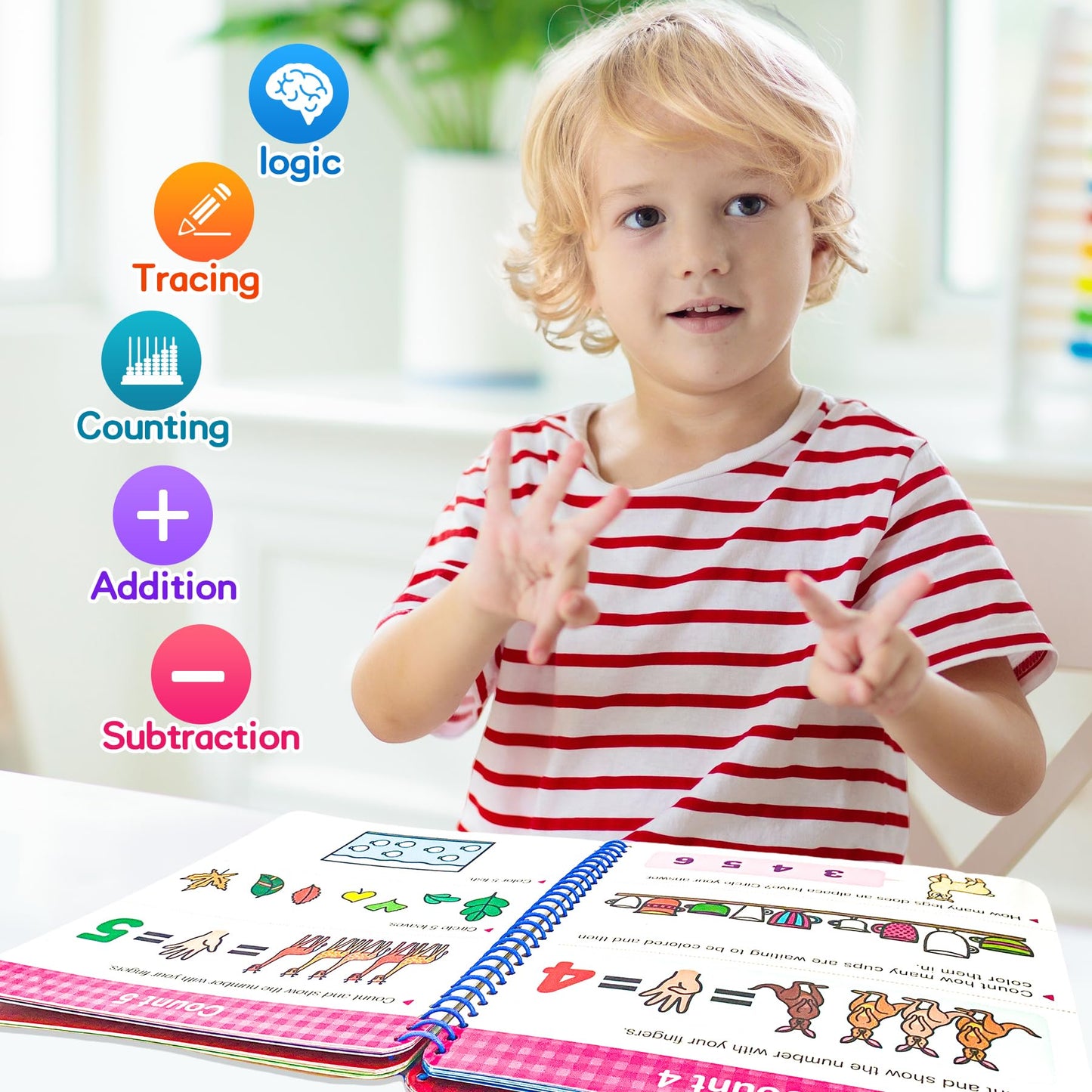 Hulupiggy Preschool Learning Activities 60 Reusable Pages, Number Tracing Addition Subtraction Math Practice Kindergarten Workbook, Educational Fine Motor Toddler Learning Toys for 3 4 5 Year Olds