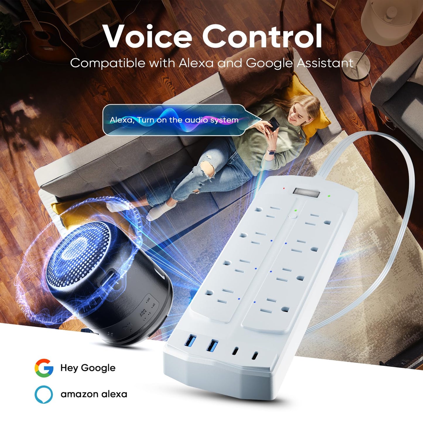 Smart Plug Power Strip, Yozisital Surge Protector with 6 Individually Controlled Smart Outlets and 4 USB Ports, 5FT Flat Extension Cord, Only for 2.4 GHz Wi-Fi, Compatible with Alexa & Google Home