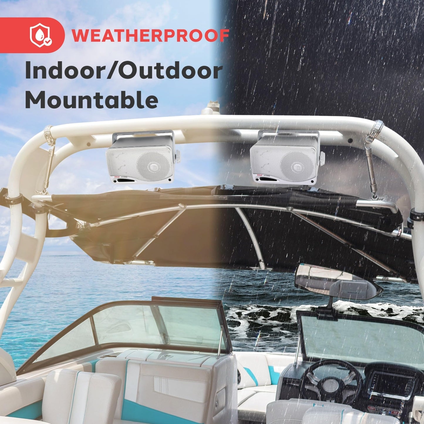 Pyle 3-Way Waterproof Marine Box Speakers - 3.5" 200 Watt Dual Indoor Outdoor Speaker System - Weatherproof/Waterproof Outdoor Speaker - Home, Boat, Pool, Patio Indoor Outdoor Use PLMR24S (Silver)