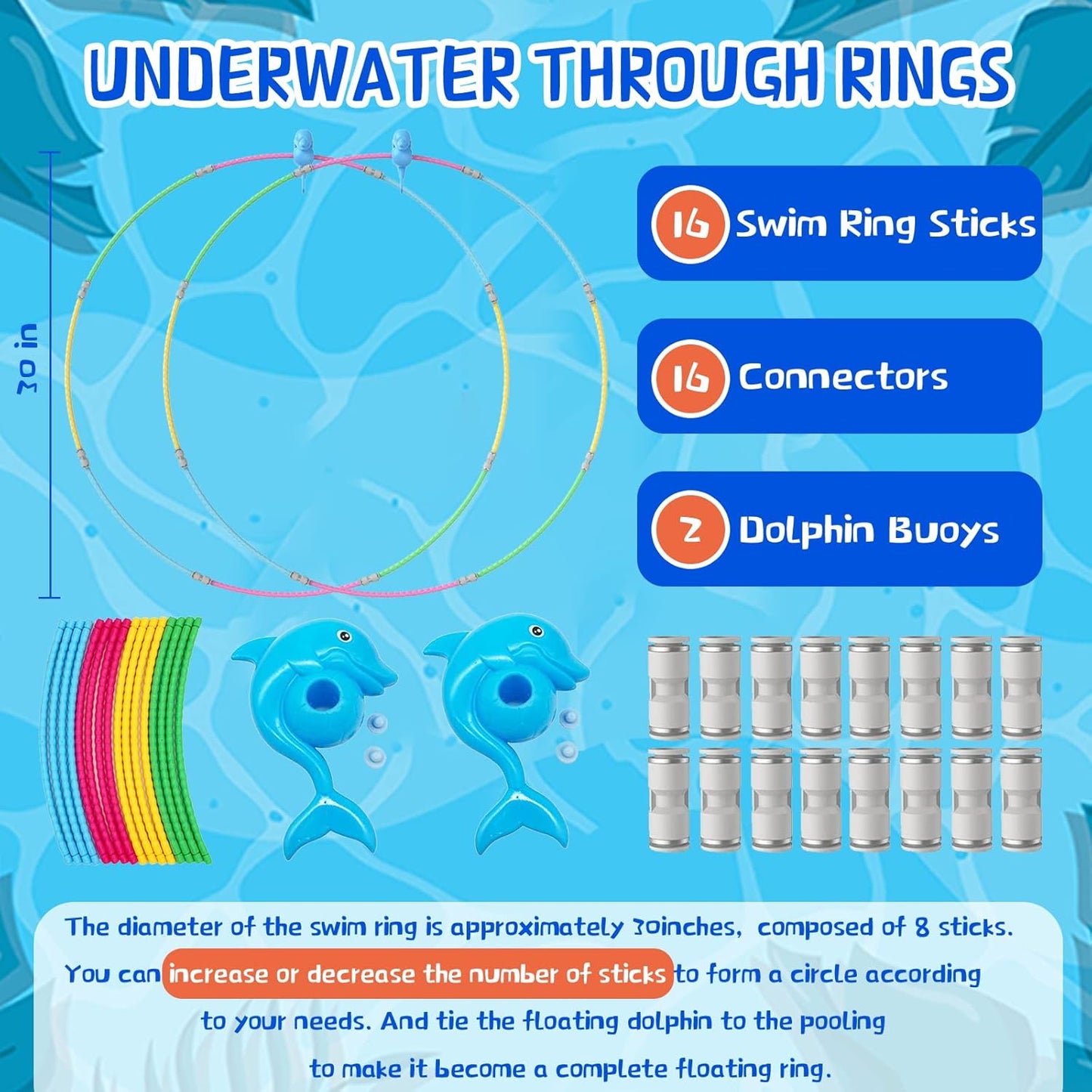 Fun Swimming Pool Toys for Kids - Diving Practice, Swim Thru Rings for Boys/Girls Ages 4-12