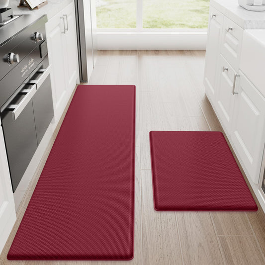 StepRite Kitchen Mats, 2PCS Kitchen Rugs, Cushioned Anti Fatigue Kitchen Mats for Floor, Non-Slip Standing Desk Mat, Waterproof Kitchen Rug Set for Kitchen, Floor, Office, 17.3"x30"+17.3"x47", Black