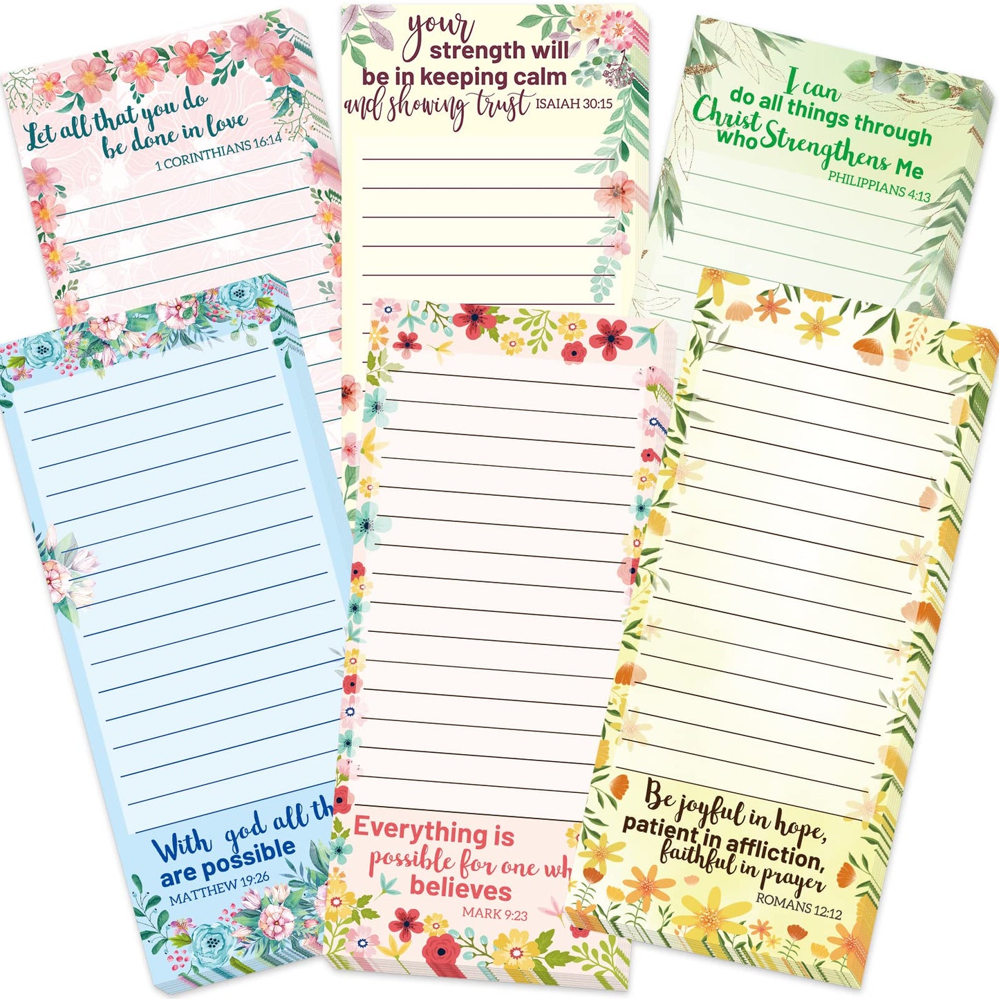 Fancy Land Religious Magnetic Notepads Floral to Do List for Fridge Christian Memo Pads 6 Pack