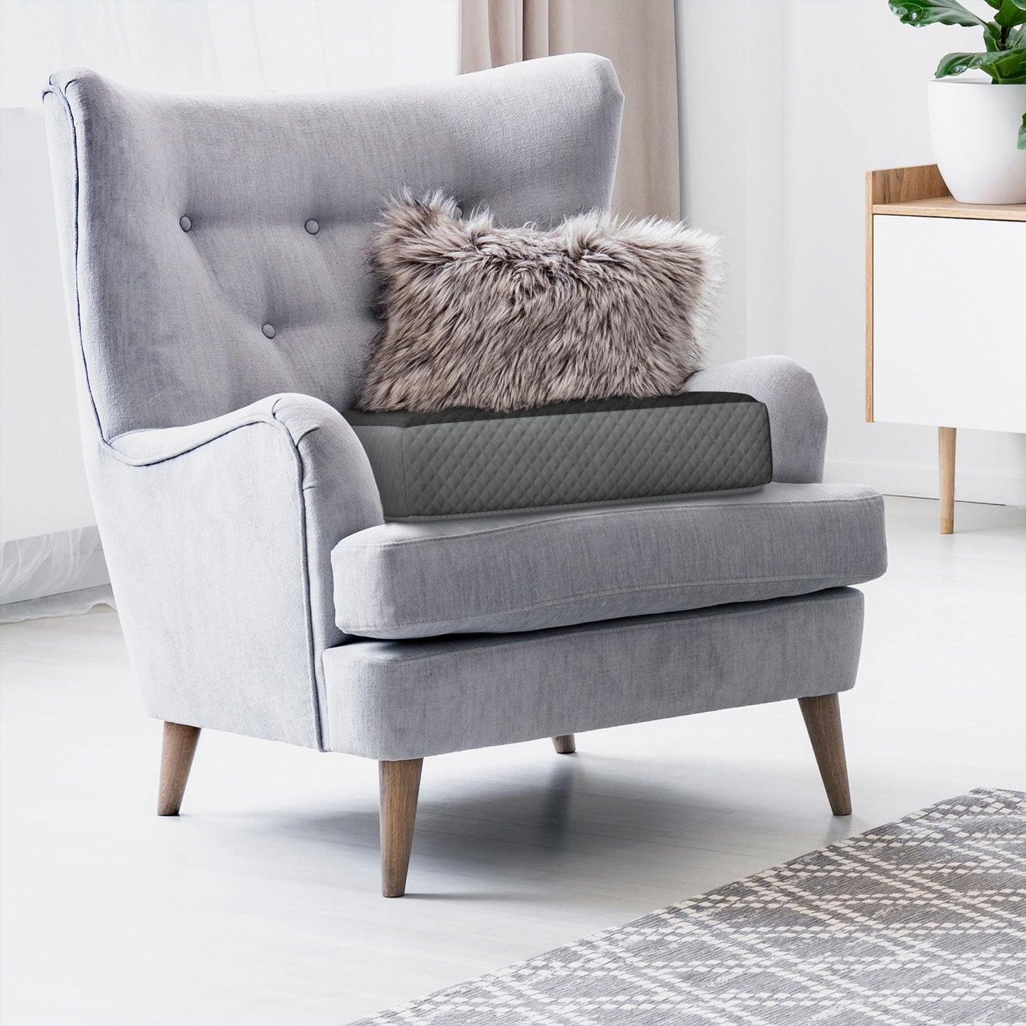 Kolbs Extra Large Recliner Cushion | Chic 2 Tone Velvet Cover | Memory Foam Seat Pillow 5 inch Thick 20 x 20 | Recline Chair Cushions for Elderly - Extra Large Chair Pad