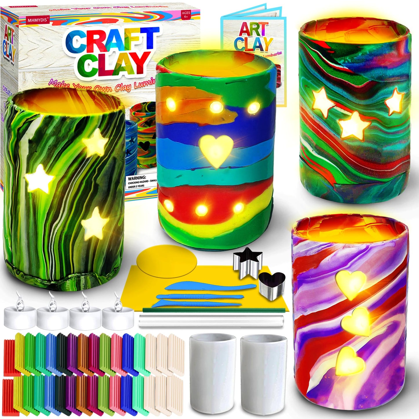 MHMYDIS Make Your Own Clay Luminaries - Arts and Crafts kit for Boys Girls and Teens Age 6 7 8 9 10 11 12 Year Old and up - Creative Clay Lantern Toys for 8-12 Year Olds