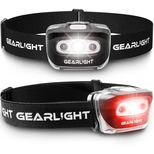 GearLight USB Rechargeable Headlamp Flashlight - S500 Running, Camping, and Outdoor LED Headlight Camping Headlamps - Head Lamp Light for Adults, Kids, Emergency Gear [2 Pack]