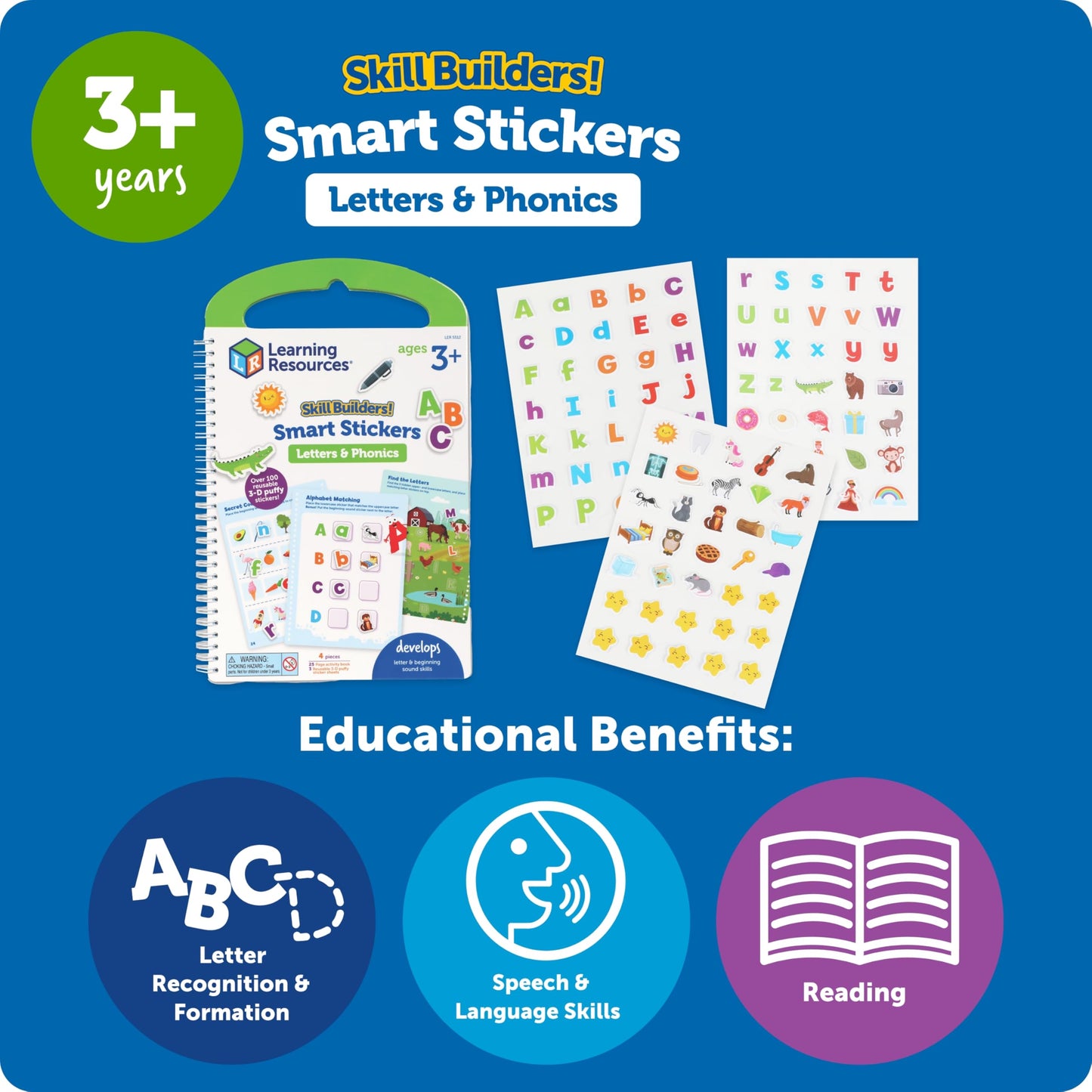 Learning Resources Skill Builders Smart Stickers Letters & Phonics, Alphabet Stickers, Reusable Sticker Book, Preschool Classroom Must Haves, Homeschool Supplies, Montessori Busy Book