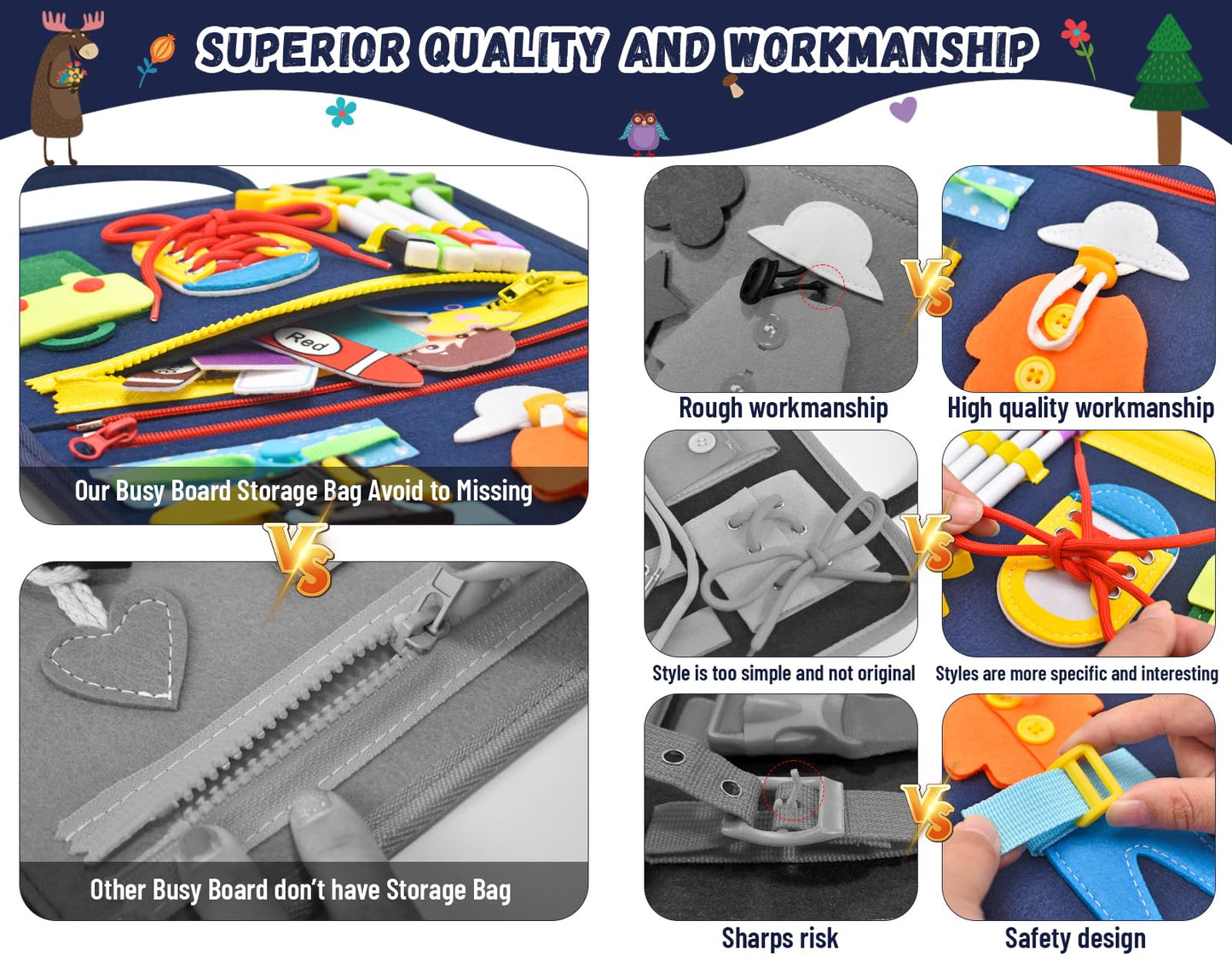 16 Pages Busy Board for Toddlers 1-3,Montessori Travel Toy for Plane/Car,Educational Sensory Toy for Toddlers 2-4,Preschool Activities Board for Developing Fine Motor Skills,Gift for Boys/Girls