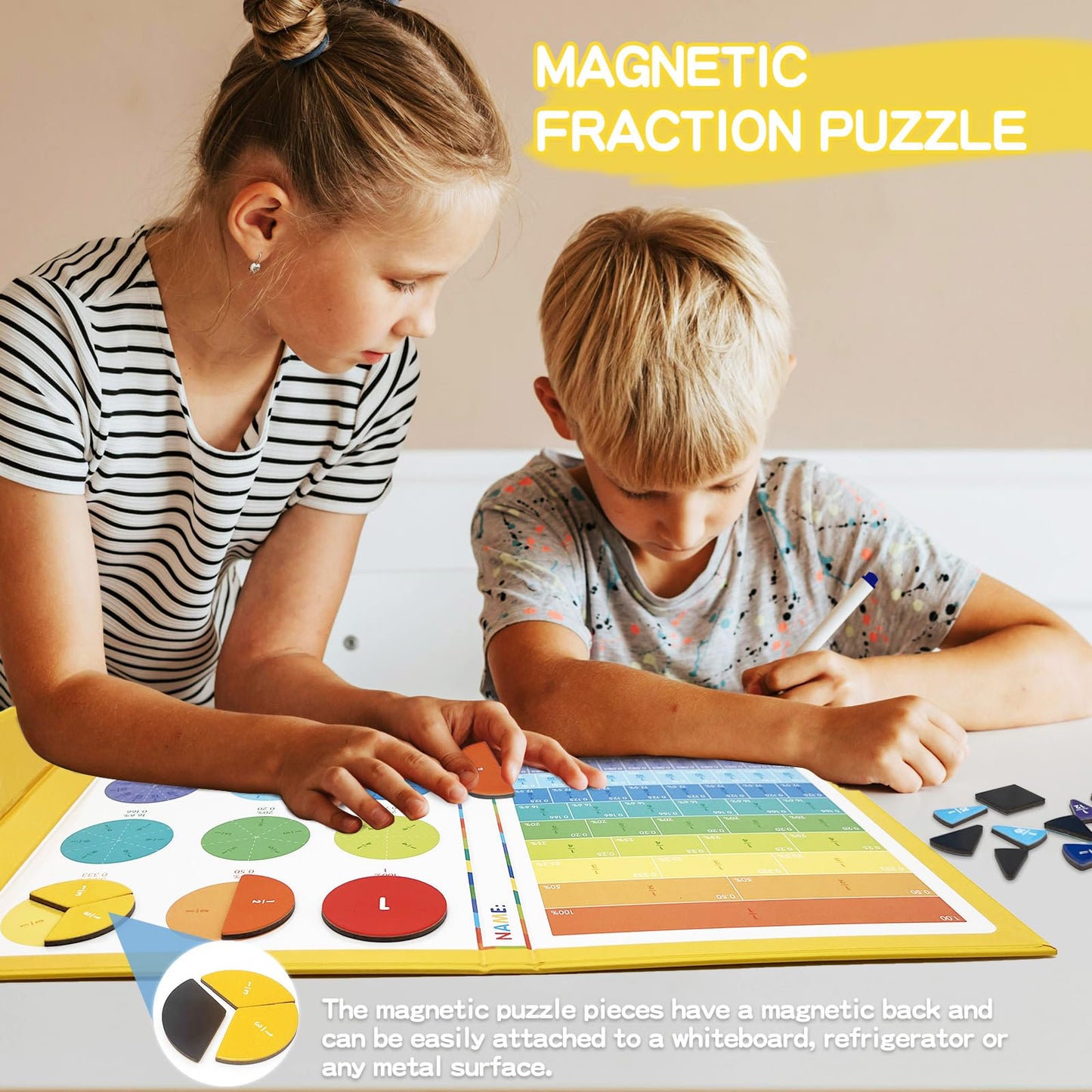Magnetic Fraction Educational Puzzle for Kids, New Magnetic Fraction Tiles & Fraction Circles, Math Manipulatives for Elementary School Early Math Skills
