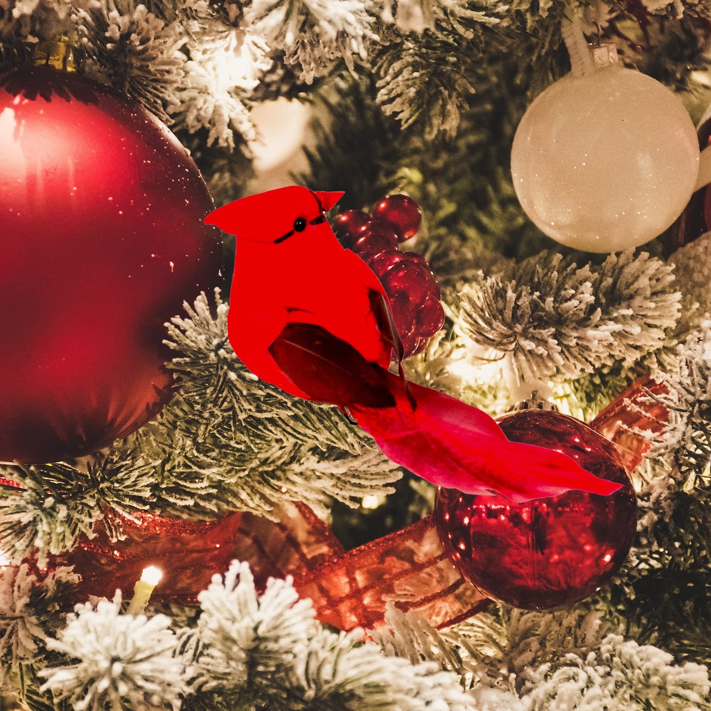 YCHTEWY-Cardinal Clip On Christmas Tree Ornament Decorations - Red Feathers Set of 12 Pieces Each is 4.5" Lon…