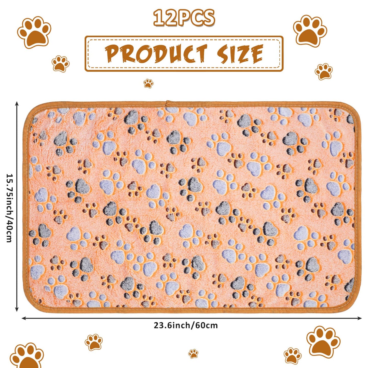 Tegeme 12 Pieces Pet Blanket Soft Fleece Dog Fluffy Doggie Warm Felt Throw Spring Cute Paw Print Puppy Kitten Sleep Mat Bed Covers for Cat(23 x 16 Inch,Dark Gray, White, Camel)