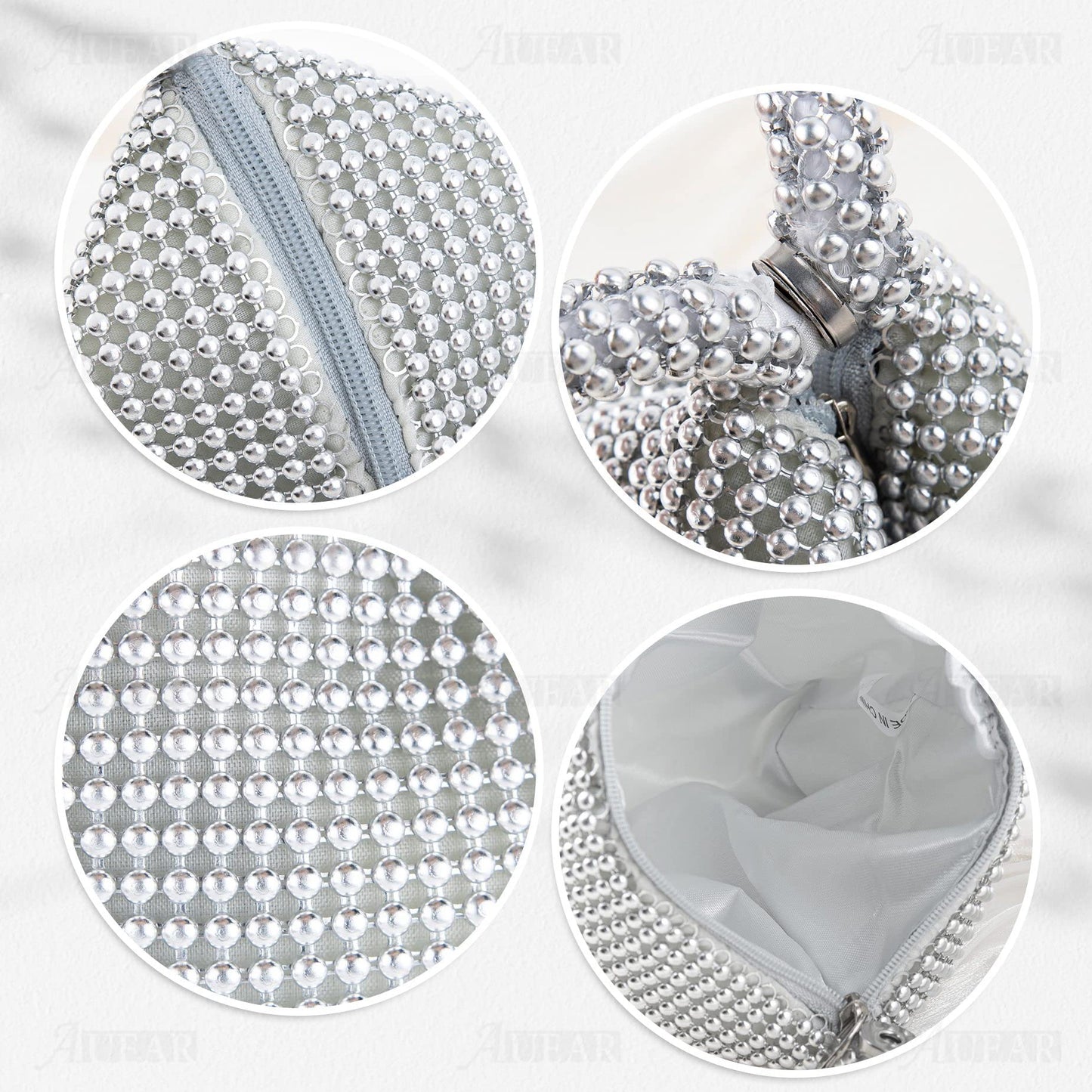AUEAR, Triangle Bling Zipper Pouch Mini Size Women's Evening Clutch Bag Luxury Full Purse Sparkly Handbag for Prom Cocktail Party Wedding Engagement Silver