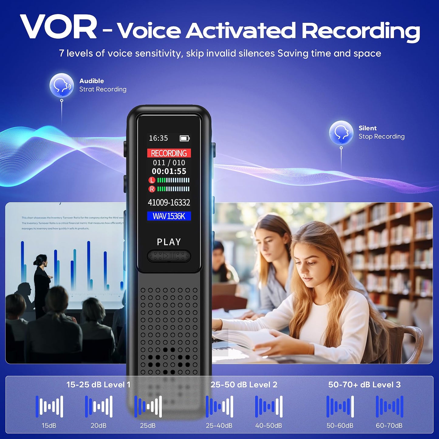 64GB Voice Recorder - Upgraded Digital Voice Activated Recorder with AI Noise Reduction Technology, Dictaphone Tape Recording Device with Playback for Lectures Meetings/Classes/Interview