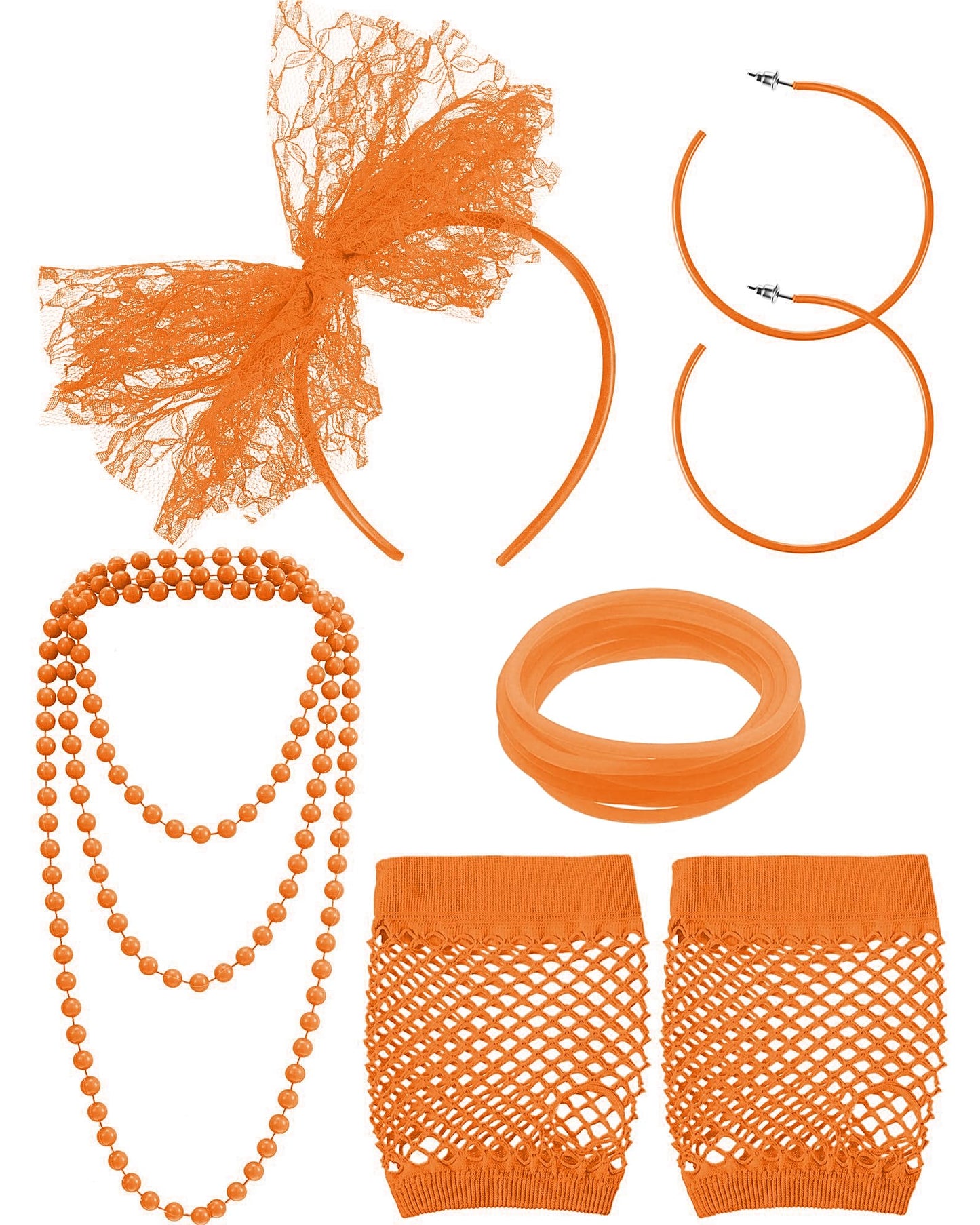 Blulu 80s Fancy Dress Costume Accessories Lace Headband Earrings Fishnet Gloves Necklace Bracelet for Women 80's Party