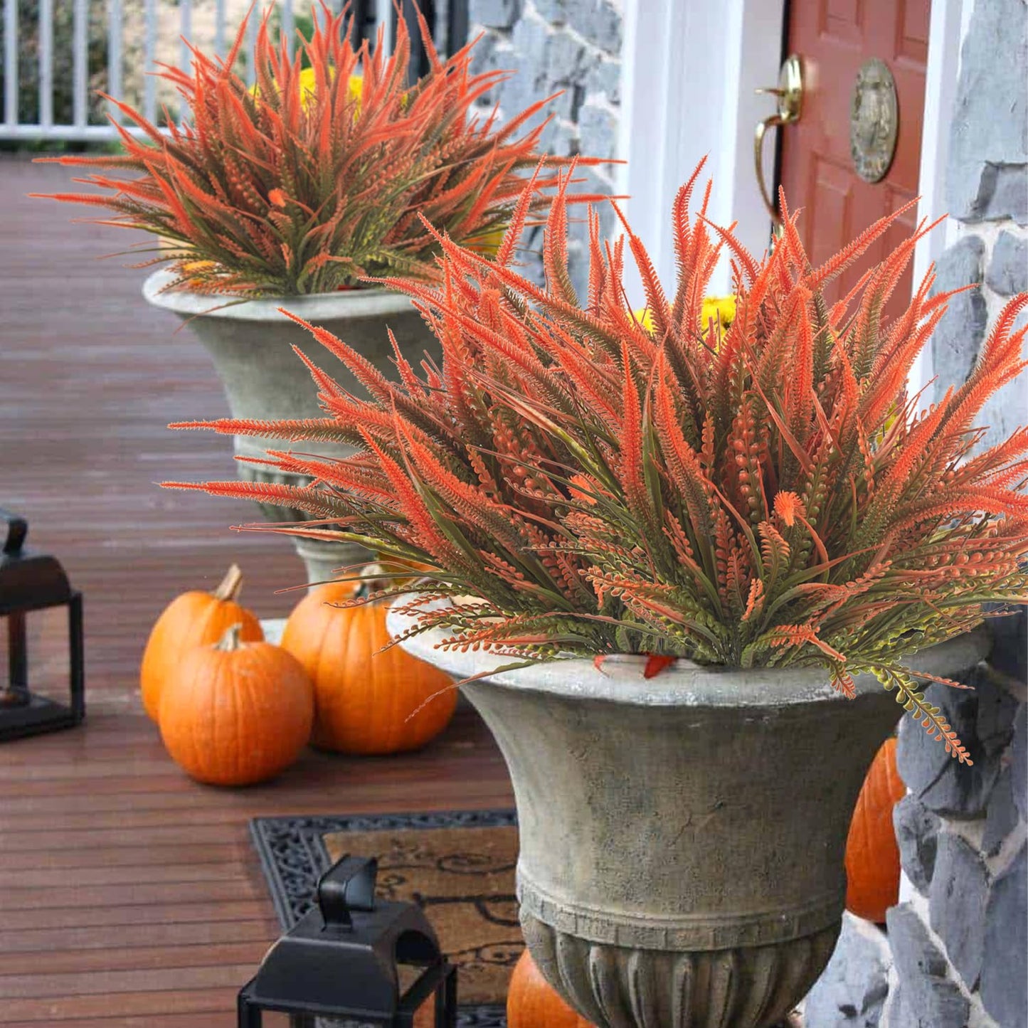 Grunyia 10 Bundles Artificial Fall Flowers for Outdoors Fake Plants UV Resistant Plastic Plants Shrubs Bushes for Home Fall Front Door Porch Garden Autumn Decor (Fall Red)