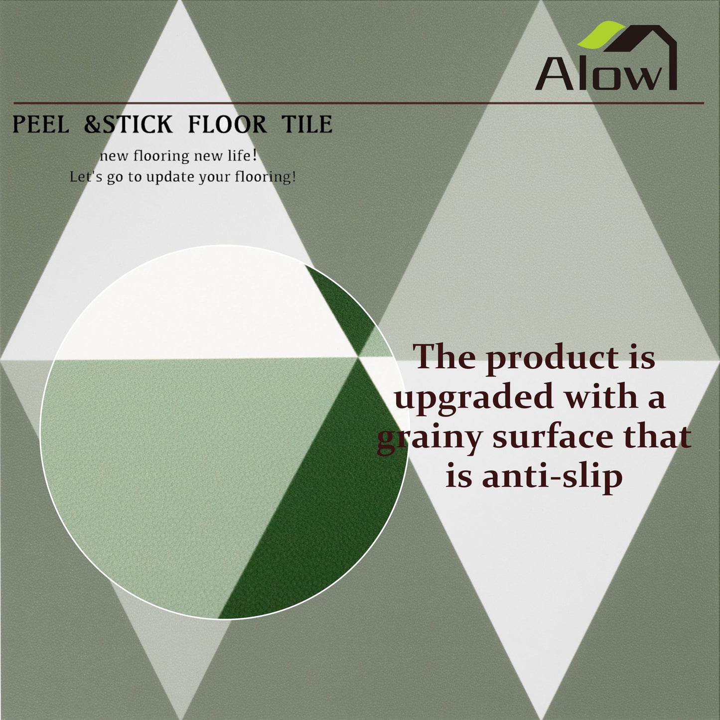 Alow Peel and Stick Floor Tile,Green Self-Adhsive Peel and Stick Flooring,Waterproof Vinyl Flooring Suit for Kitchen、Toilet (12×12in 10pcs)