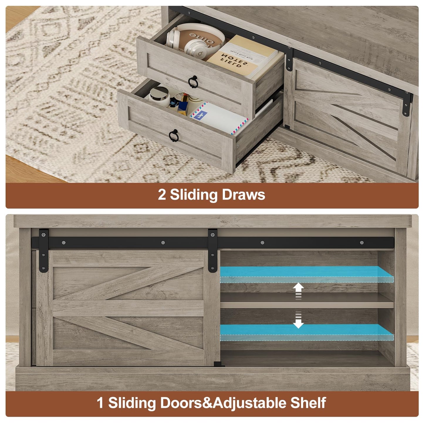 Itaar 39.4'' Lift Top Coffee Table with Storage, Farmhouse Coffee Tables for Living Room, Square Coffee Table with Large Hodden Compartment & 2 Drawrs & Adjustables Shelves (Gray)