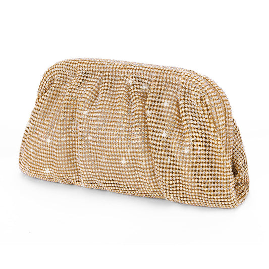 Lushandy Rhinestone Purse, Gold Silver Clutch Purses for Women Evening Bag Formal Wedding Clutch Bag Dumpling Bag Dress Purse