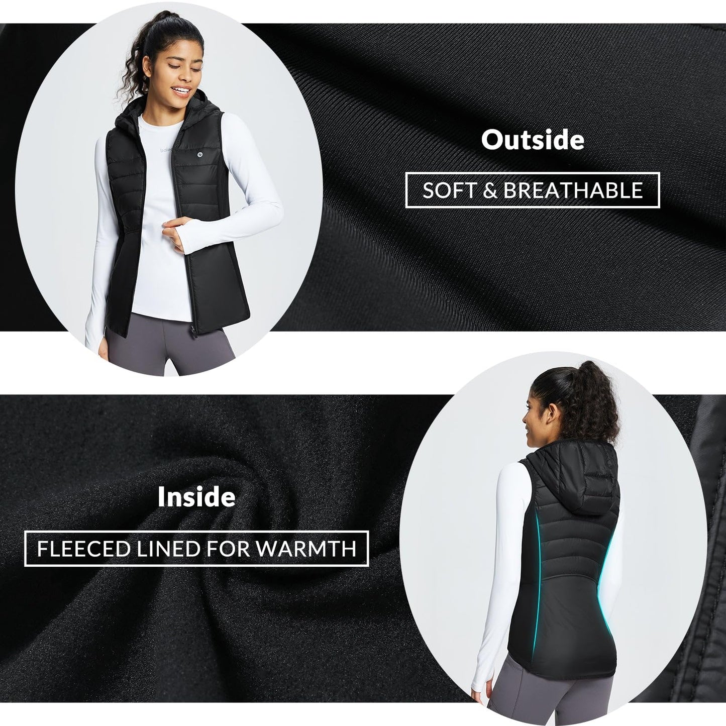 baleaf Puffer Vest Women Running Vests Sleeveless Fall Winter Hooded Slim Fit Lightweight Hybrid Water Resistant Down Jacket Black M