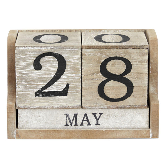 Wooden Perpetual Block Calendar for Desk, Wood Month Date Display Blocks for Teachers, Students, Classroom, Rustic Farmhouse Office Decor, Desk Accessories (5 x 4 In)