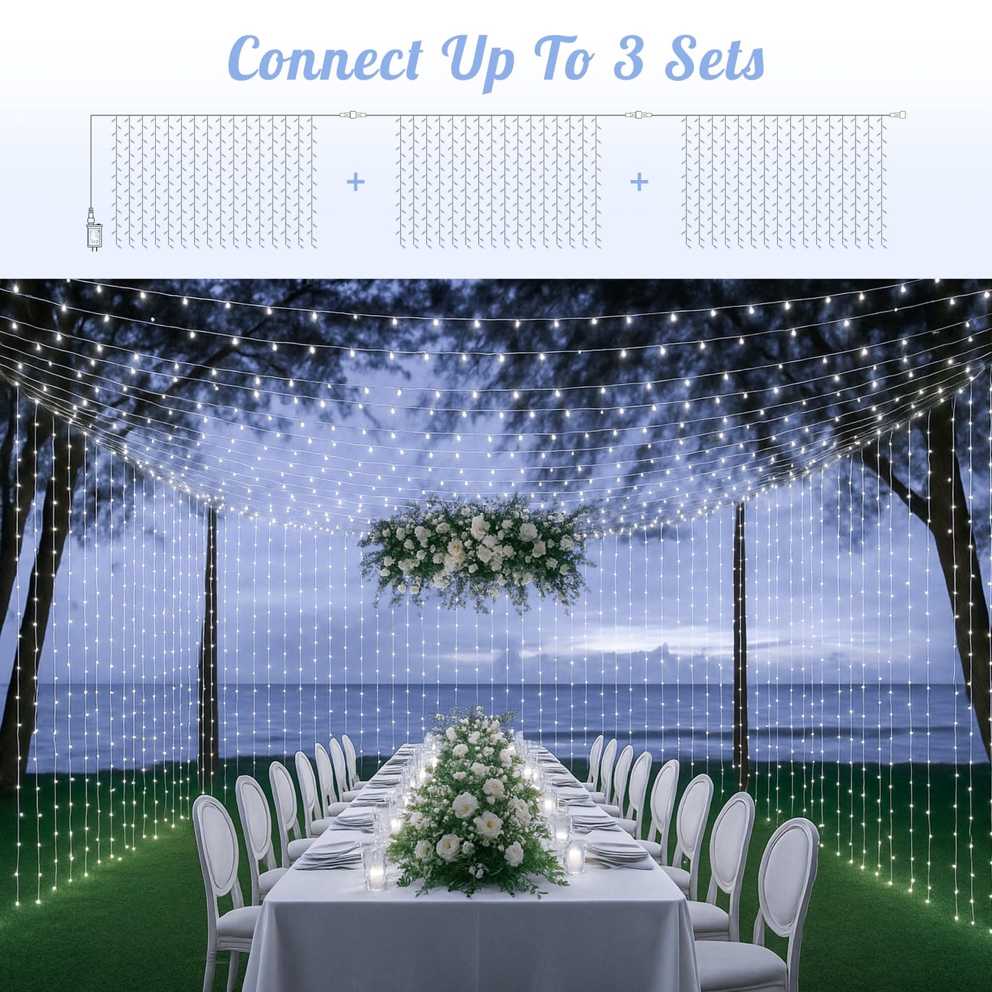 HEYFUNi Curtain Lights Plug in, 304 LED 9.8ftX9.8ft Window Light with Memory& 8 Modes, Connectable Waterproof Fairy Curtain Lights for Bedroom Backdrop Outdoor Indoor Dorm Decorations (Cool White)