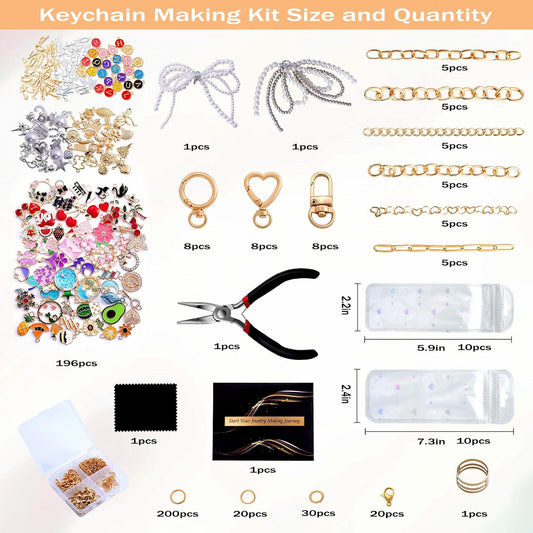 Wurosi 544Pcs Keychain Making Kit with Charms, Including 24 Keychains Clips 30 Extender Chain 198 Charm Jewelry Plier, DIY Keychains Kit, for Keychain Making Supplies DIY Crafts