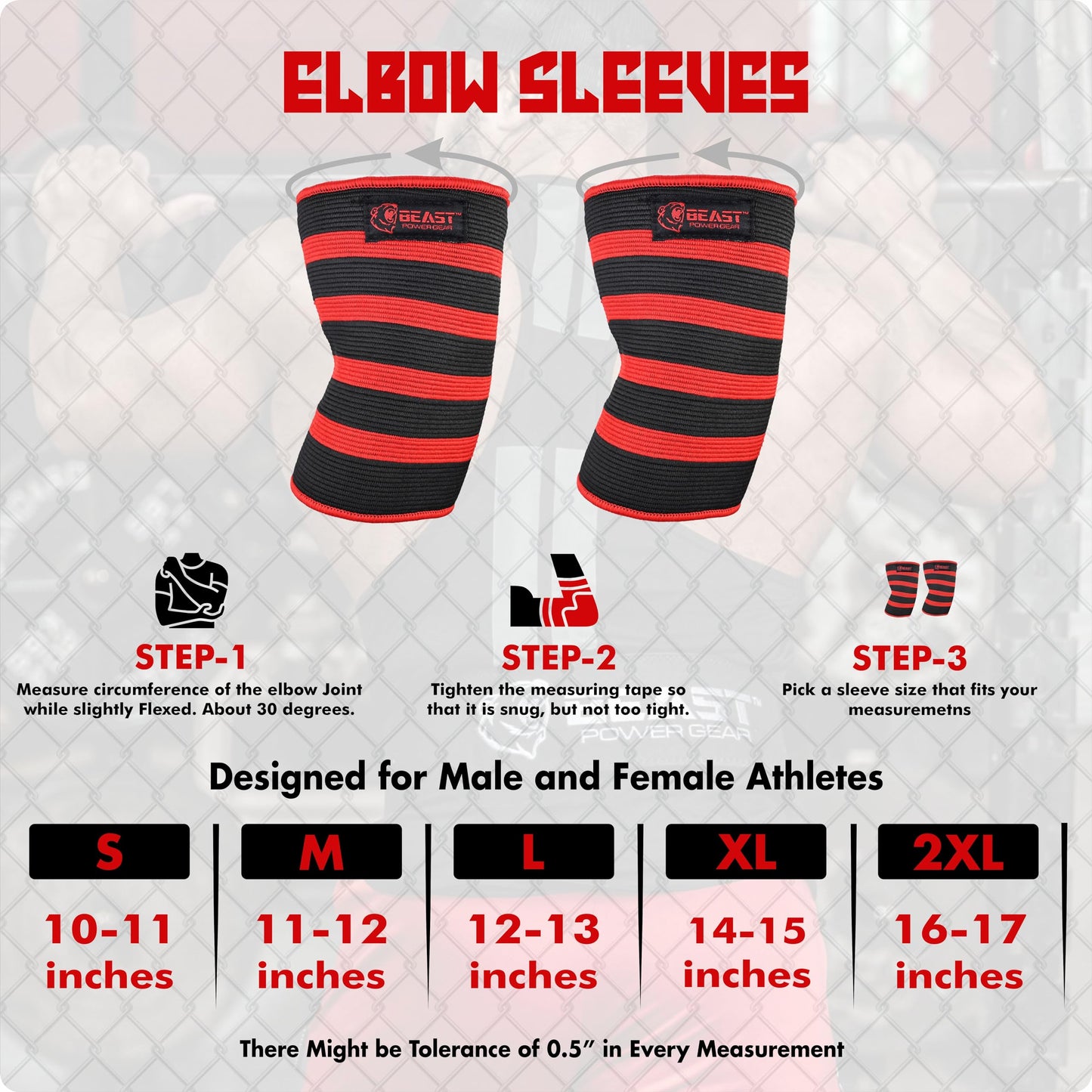 Elbow Sleeve (Pair) Dual-Ply Elbow Support & Compression for Powerlifting Weightlifting Heavy Bench Press Men & Women (Black/Red, Large)