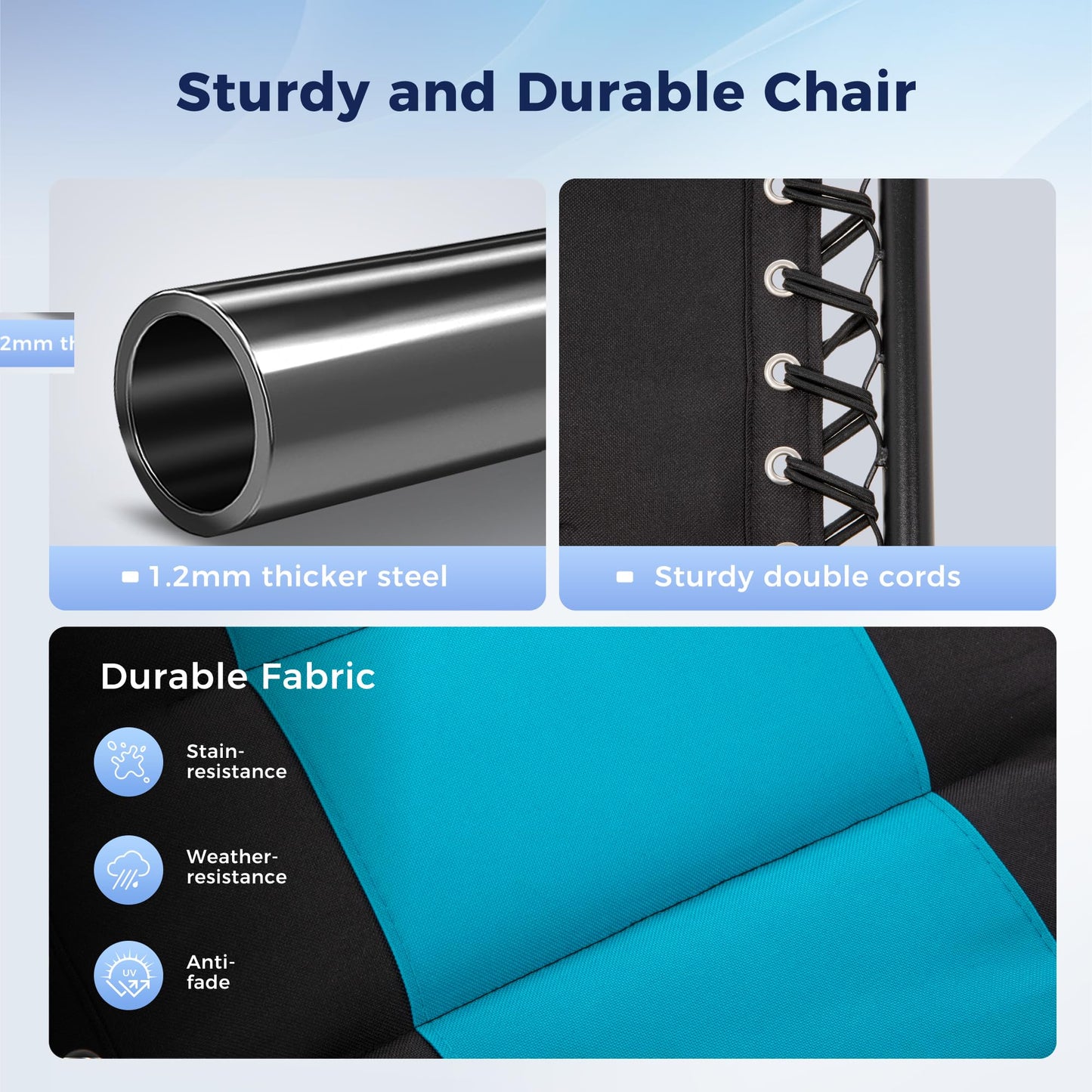 MAISON ARTS Oversized XXL Padded Zero Gravity Chair, Lawn Outdoor Lounge Chairs Set of 2, Foldable Recliners 28" Wide Seat Anti-Gravity for Patio Camping Poolside Yard, Support 400lbs, Aqua