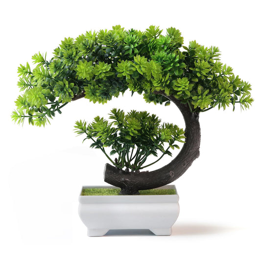 yoerm Small Artificial Plants Greenery Desktop Bonsai - Green Plastic Fake Plants for Home Decor, Indoor Bookshelf, Office Desk and Bathroom Room Decor, Tall 8.5"