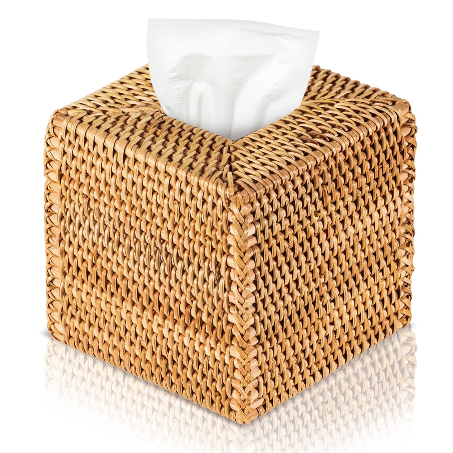 Kigley 2 Pcs Square Rattan Tissue Box Cover Boho Wicker Tissue Cube Box Cover 5.5'' x 5.5'' x 5.5'' Decorative Natural Wicker Hand Woven Napkin Box Holder Bathroom Office Car Accessories (Wood)